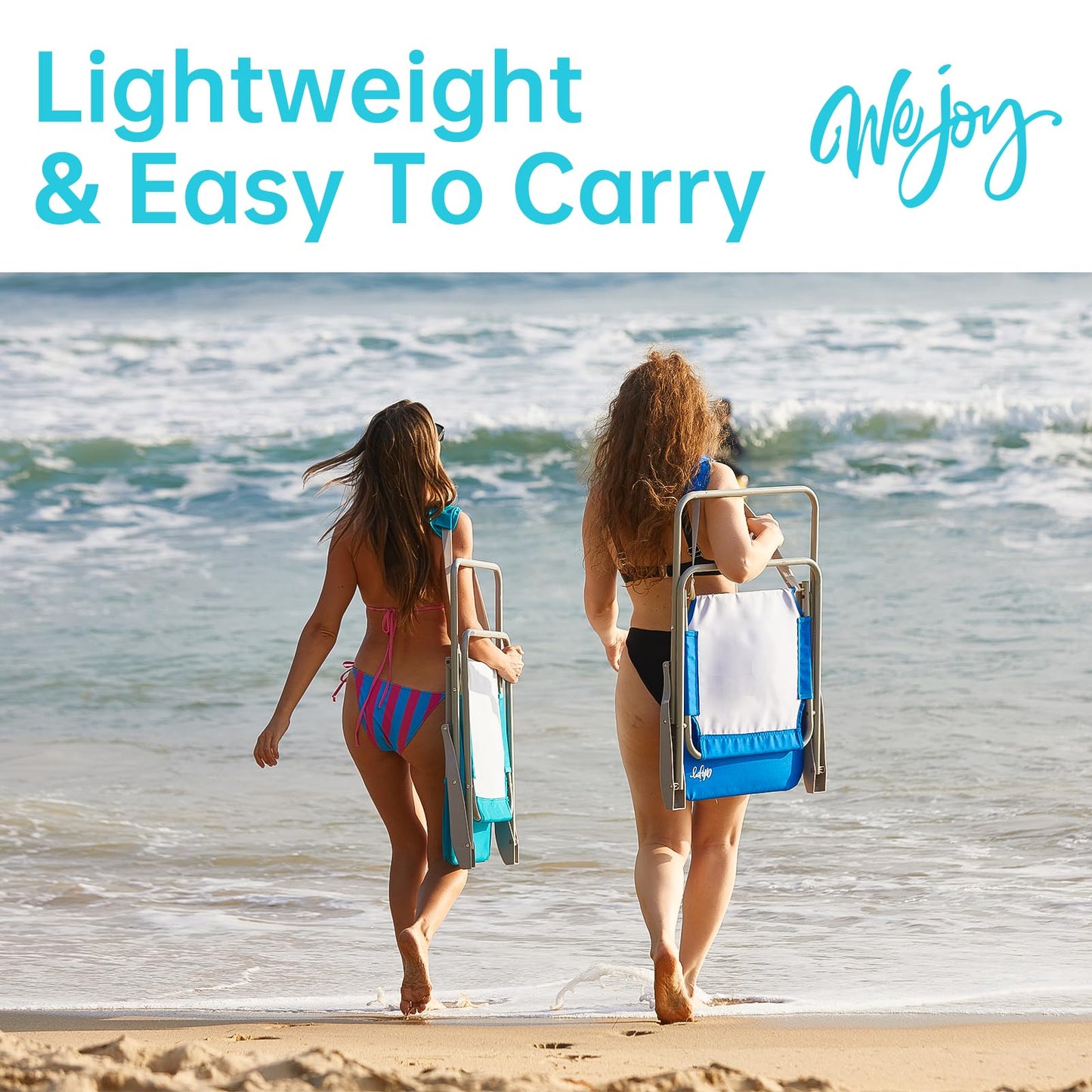 #WEJOY Folding Beach Chair for Adults, Lightweight Beach Chair with Shoulder Straps, High Back Camping Chairs with Hard Armrest, Supports 300lbs for Outdoor Lawn Concert, 2 Pack (Blue)