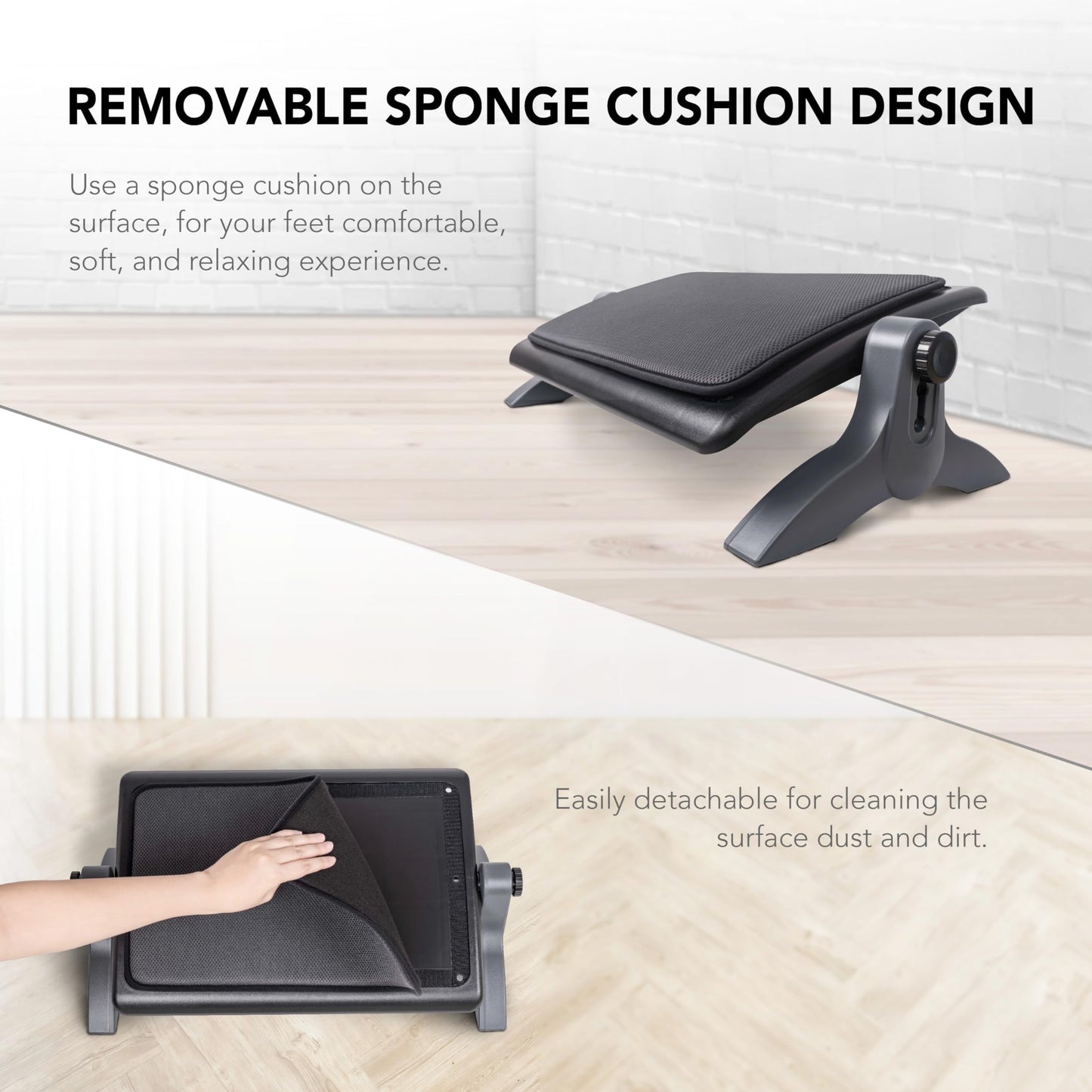 EHO Ottoman, Ergonomic Foot Rest for Under Desk, Adjustable Height and Angle, Sponge Platform, Anti-Slip, Ankle Support, Detachable Washable Cushion, Back and Leg Pain Relief, 21.6" L x 11.4" W, Black