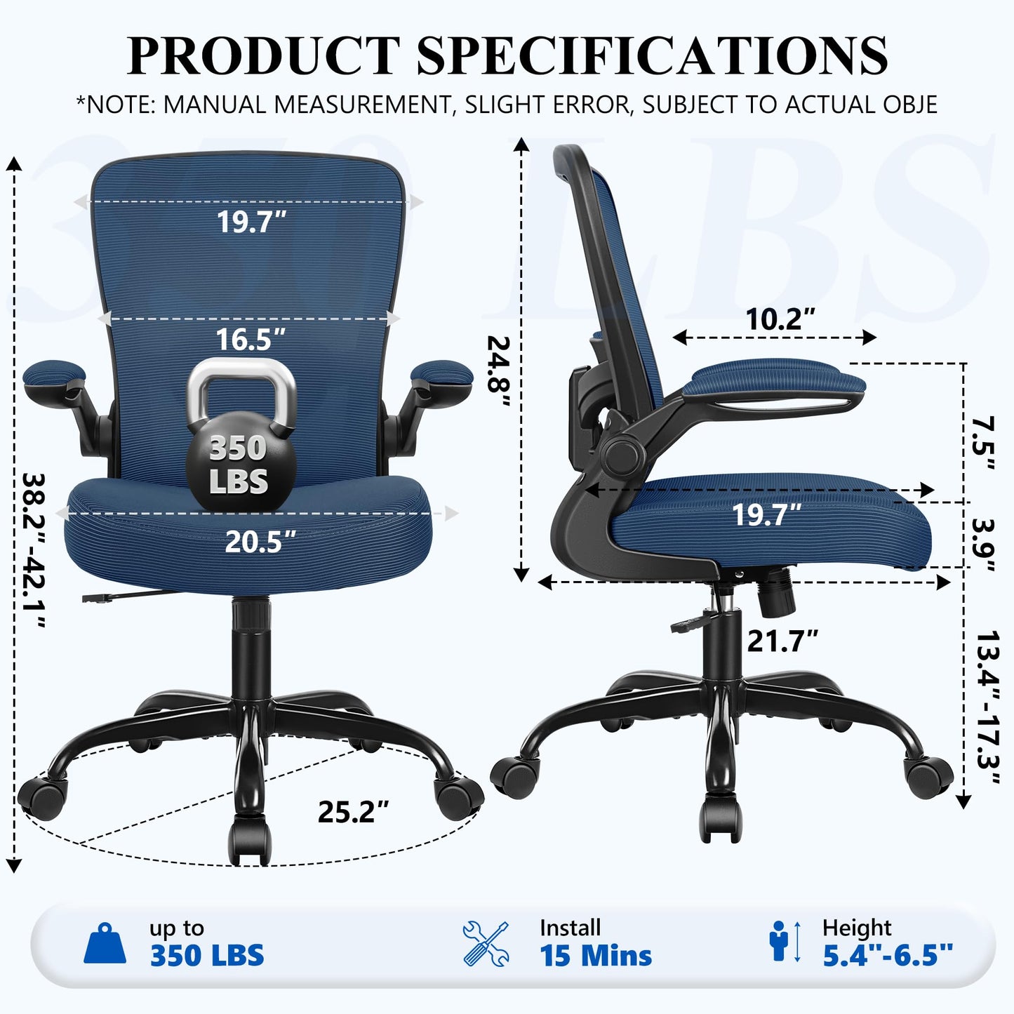 FelixKing Office Chair, Ergonomic Desk Chair Breathable Mesh Chairs Adjustable High Back Lumbar Support Flip-up Armrests, Executive Rolling Swivel Comfy Computer Chairs Home Office Navy