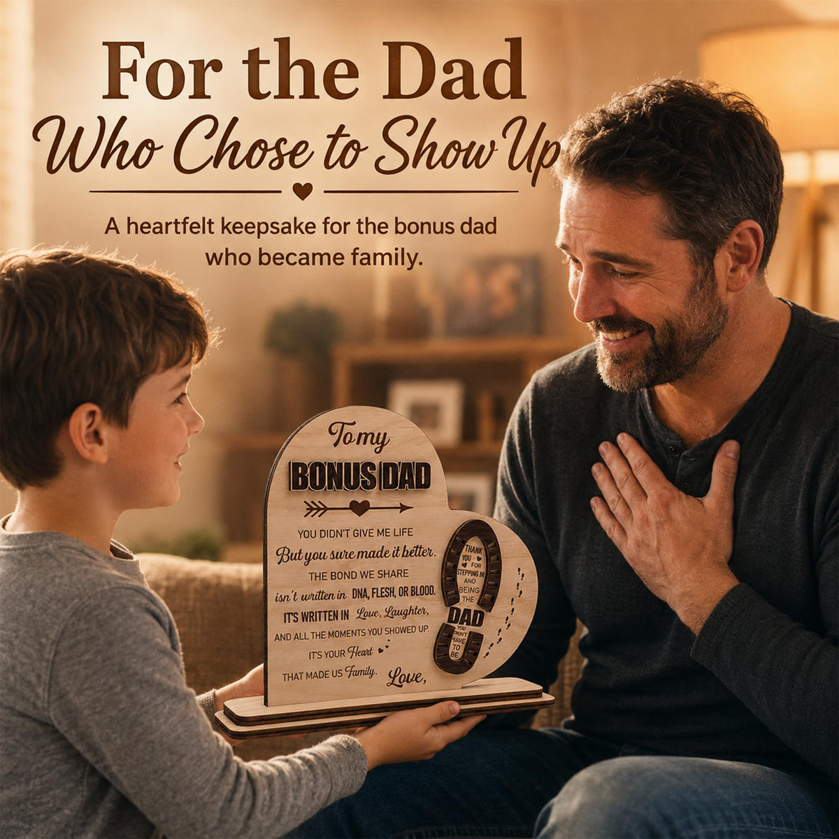 Stepdad Gifts from Stepdaughter Stepson for Fathers Day, Gifts for Step Father Bonus Dad Birthday Christmas Father's Day, Bonus Dad Gift, Stepped up Dad Plaque, To My Bonus Dad Wooden Plaque Sign Desk Decorative Home Decor