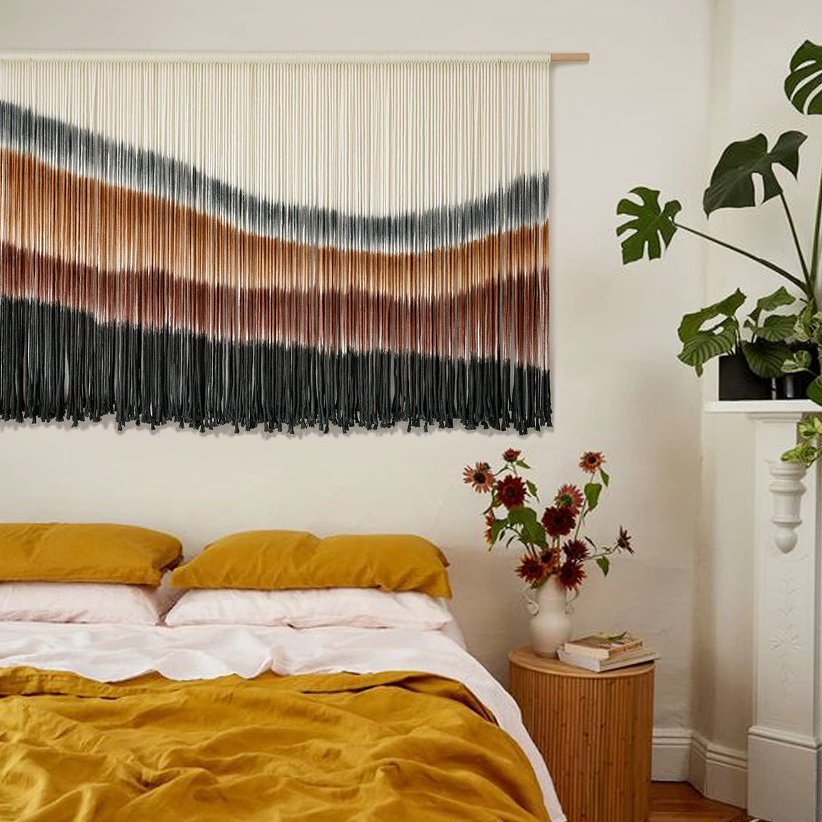 Flber Macrame Wall Hanging Macrame Wall Decor Large-Scale Tie-Dye Tapestry Living Home Room Wall Decor 57" Wx 35" L