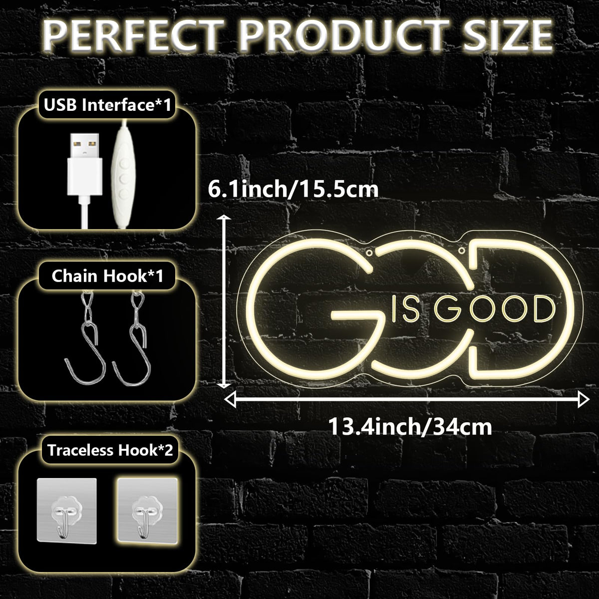 God Is Good Neon Sign for Wall Decor,Christian Warm White LED Signs for Living Room Bedroom House Club Party,God Is Good Dimmable Neon Light Gifts for Women Men USB Powered（13.4"*6.1"）