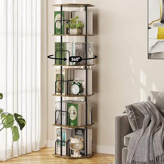 SUNMORY 5 Tier Rotating Bookshelf Tower, Revolving 360 ° Spinning Bookcase