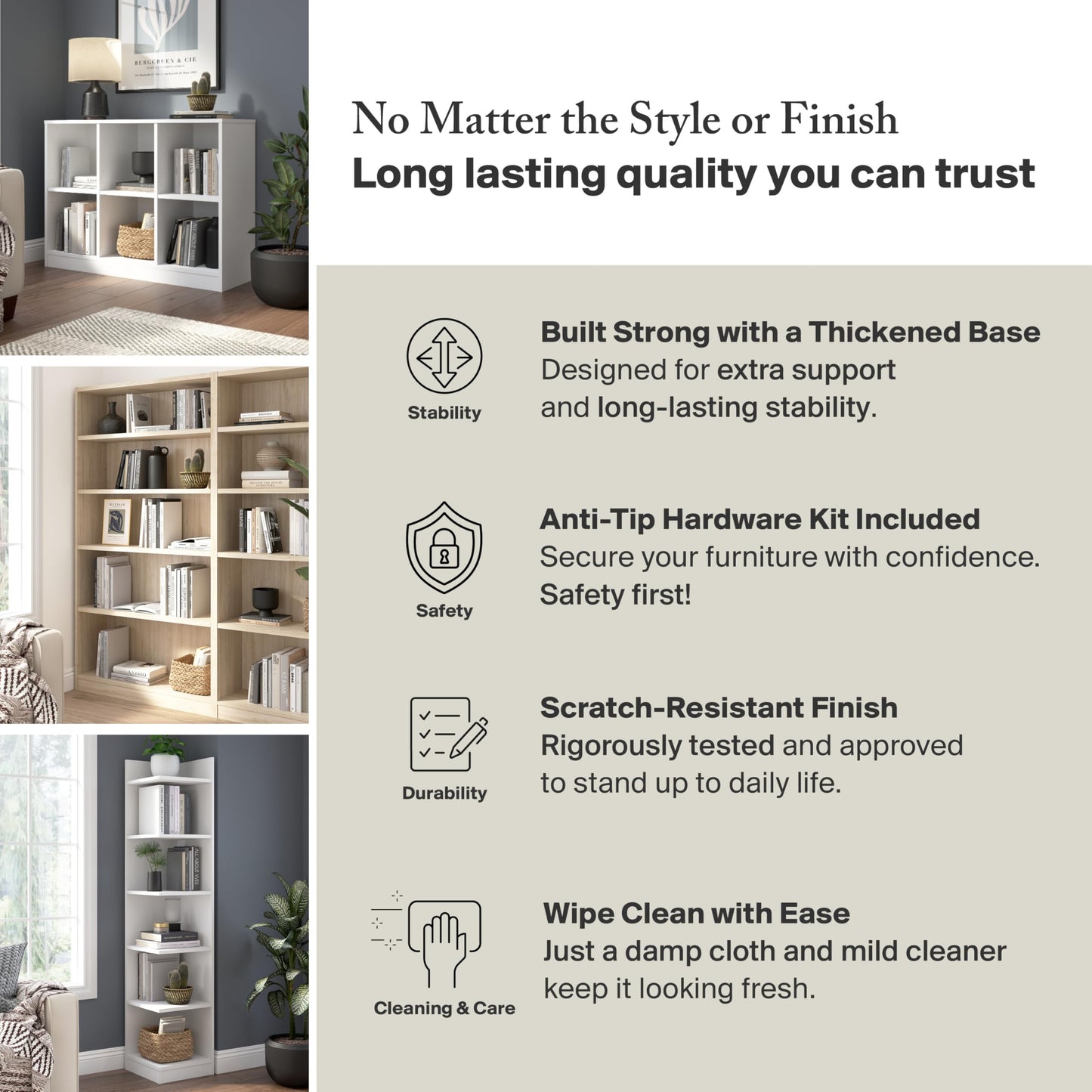 Bush Home Small 2 Shelf Bookcase, 2 Tier Bookshelf Storage Cabinet with Adjustable Shelf for Living Room, Bedroom or Home Office, Universal Collection, Natural Elm