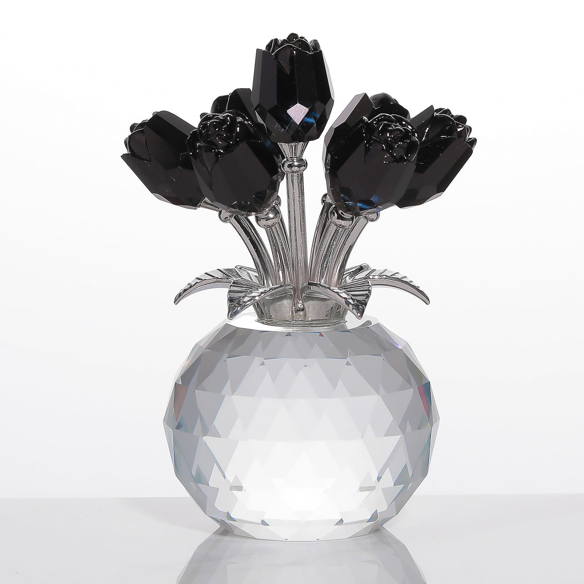 Movdyka Black Rose Flower Crystal Figurine with Vase, Bouquet Flowers Gifts for Wife Girlfriend Women - Fake Black Roses Halloween Gothic Decor