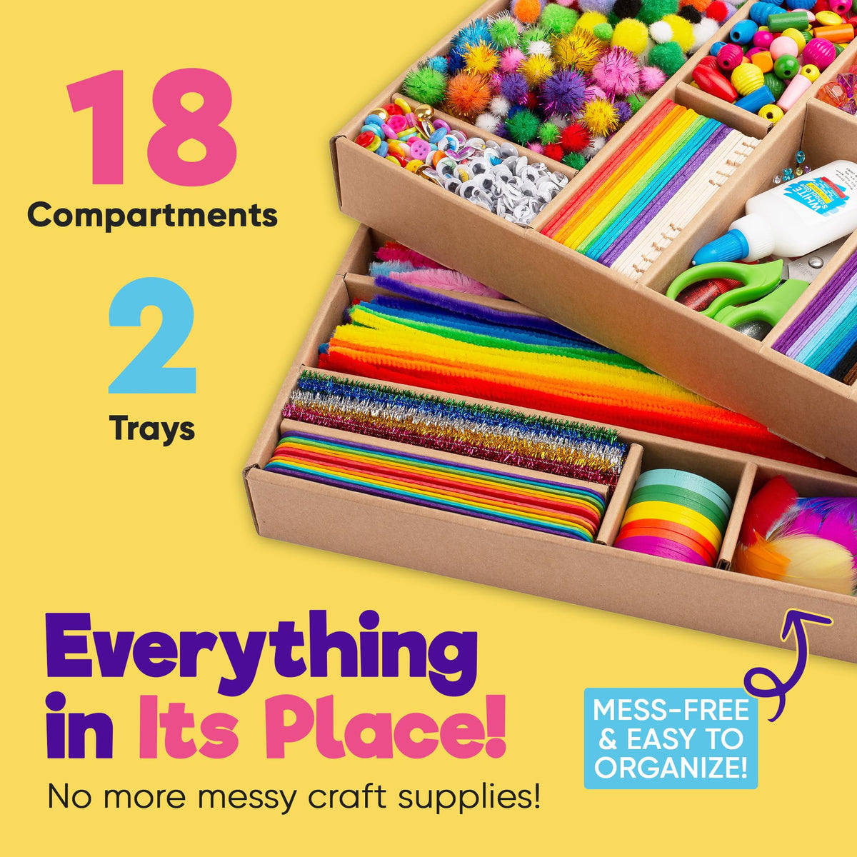 Blue Squid 3000+ pcs Arts and Crafts Supplies for Kids | Craft Kit Box for Kids Age 4-5, 4-8, 6-8, 8-12 | Craft Supplies & Materials Crafts Set Toys Art Box Gifts for Girls Boys Bulk Art Kit