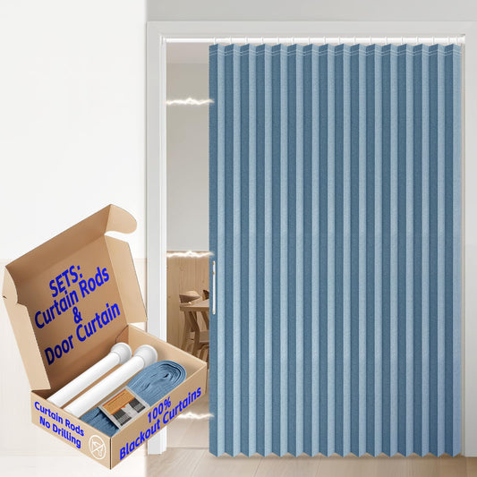 AJAZZ Blackout Accordion Door with Curtain Rods Included Closet Door Curtain Privacy Sound Proof Curtains Suitable for Bedroom Living Room Doorway Curtain Sets (1 Pack, 72 W x 78 L, Blue)