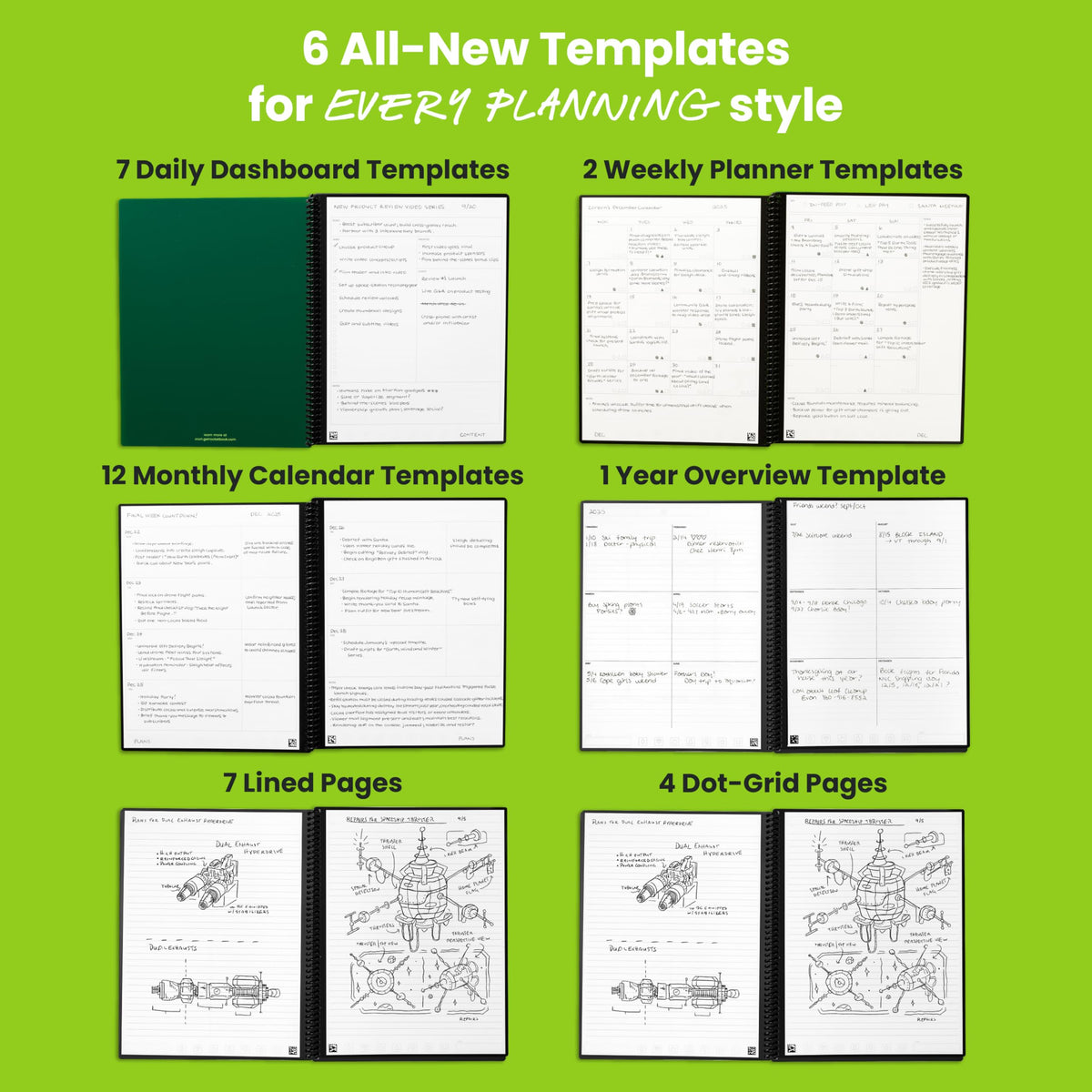Rocketbook Flex Reusable Planner, Smart Undated, Daily, Weekly, Monthly, Annual Calendar Templates, Letter Size 8.5x11, Black (Pack of 1)