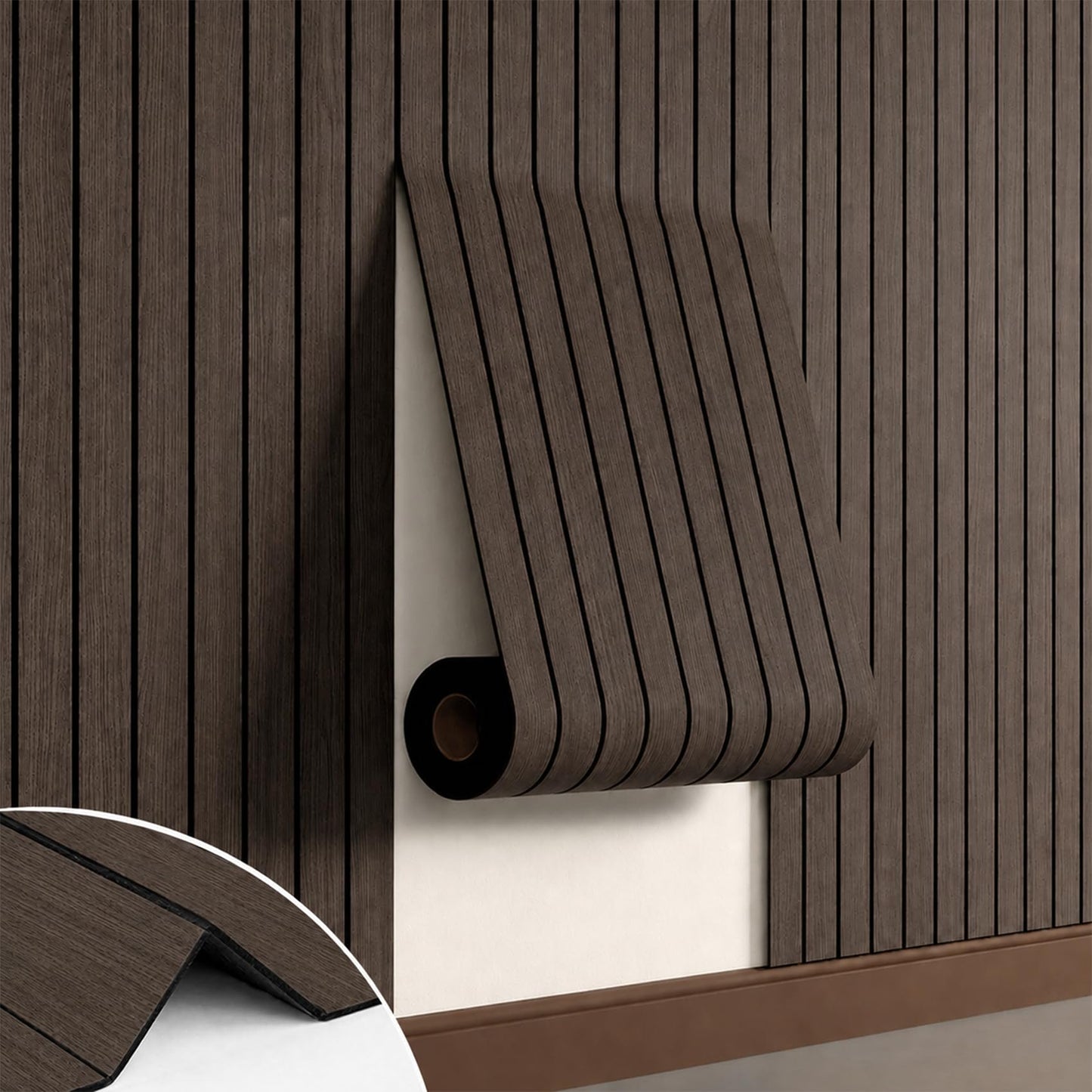 Hrboat Peel and Stick PVC Slat Wall Panel, 3D Faux Smoked, 118 x 15.75 in