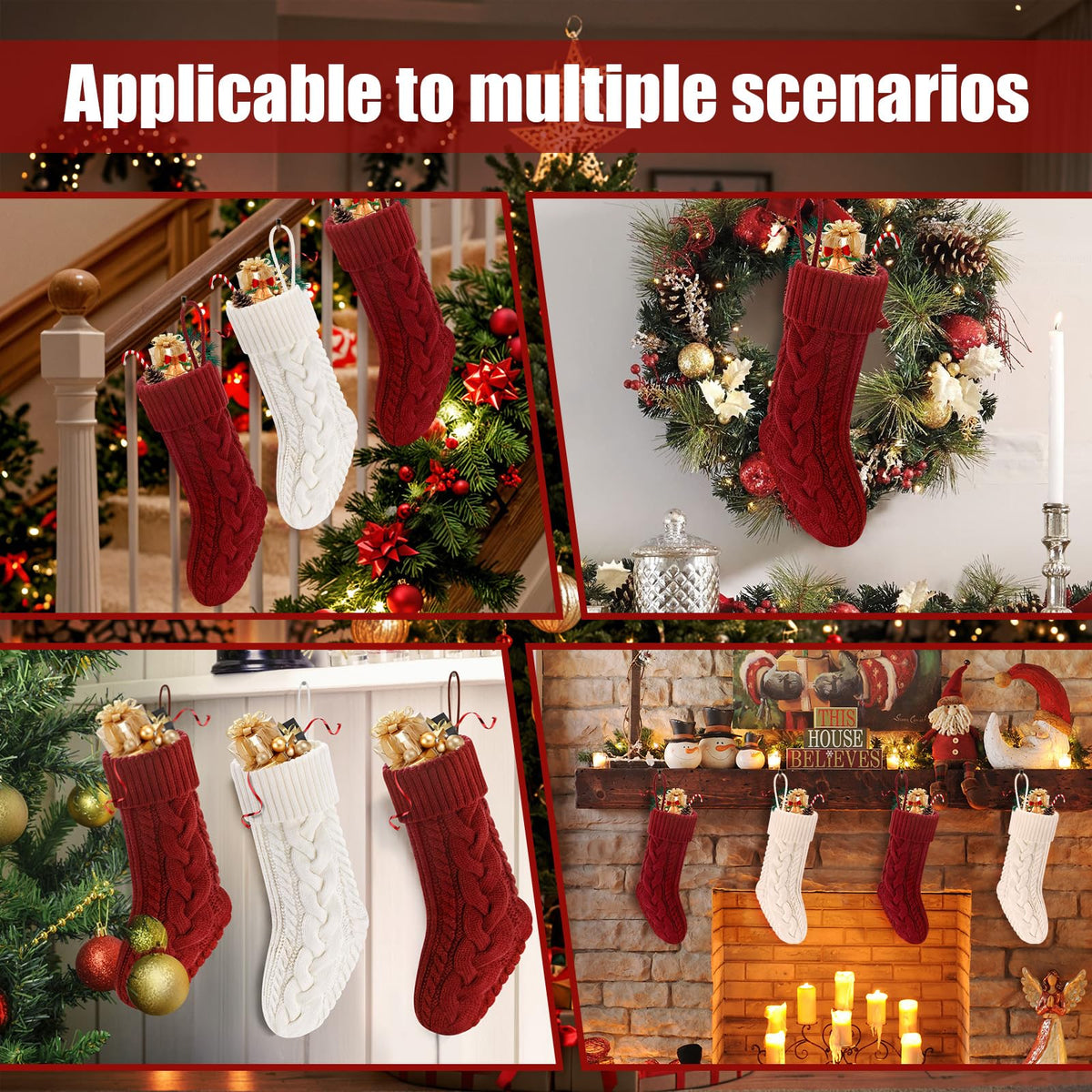 Doitory Christmas Stockings 18" Knitted Stocking Christmas Decorations