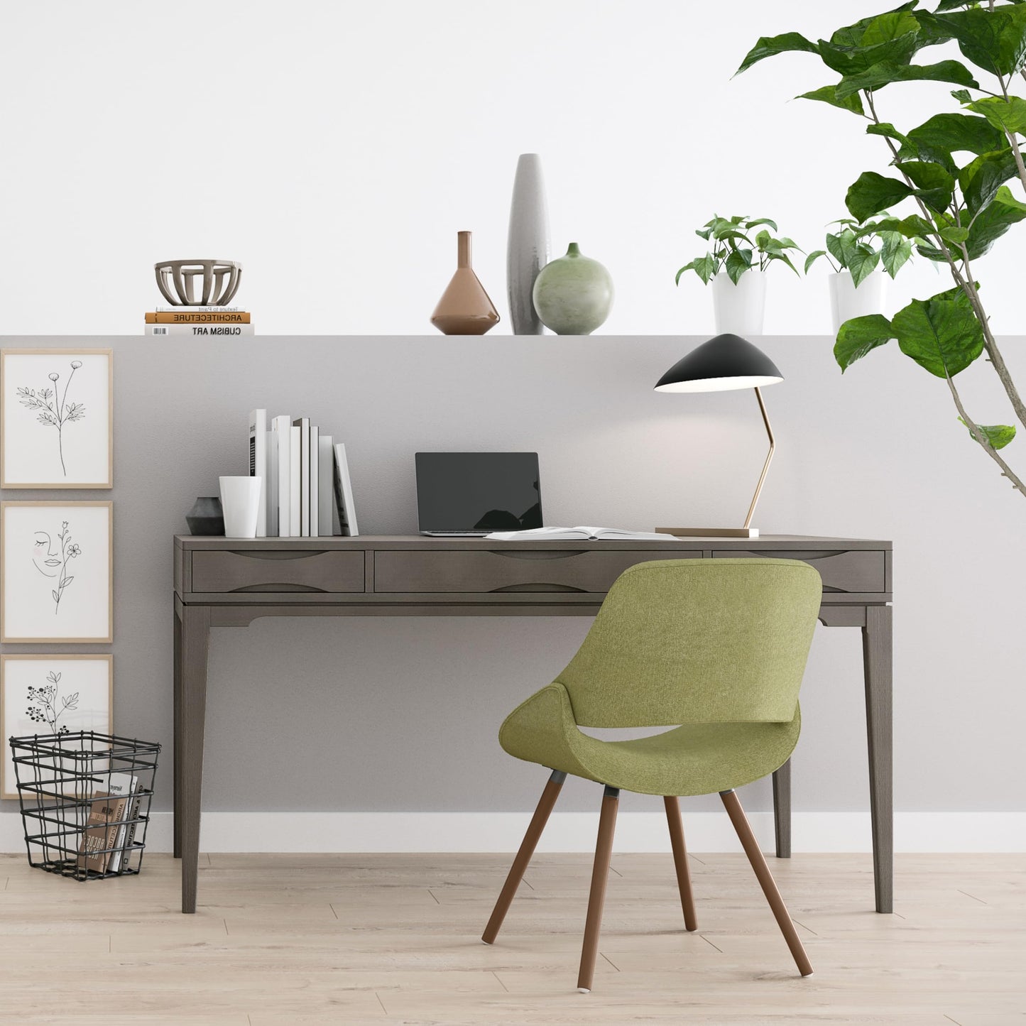 SIMPLIHOME Harper Desk - 60 Inch Wide Solid Wood Writing Desk in Farmhouse Grey, Mid-Century Modern Home Office Computer Table for Workspace or Study with 2 Drawers and Flip-Down Keyboard Tray