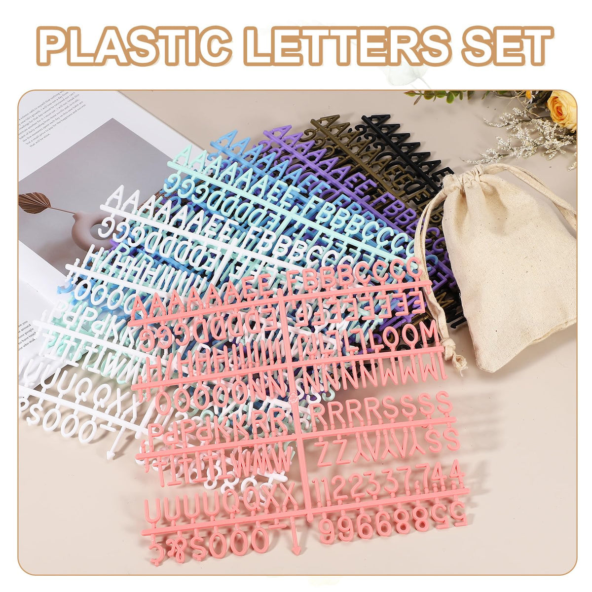 PATIKIL 588 Piece Plastic Letters Set for Felt Letter Board, White/Blue Alphabet Message Board Accessories Including Letter Numbers with Restraint Strap for Cafe, Wedding, Birthday