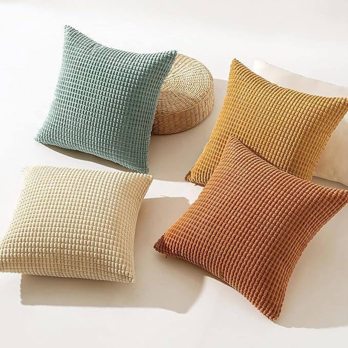 MIULEE Boho Farmhouse Decorative Pillow Covers 20x20 Inch Set of 4 Rustic