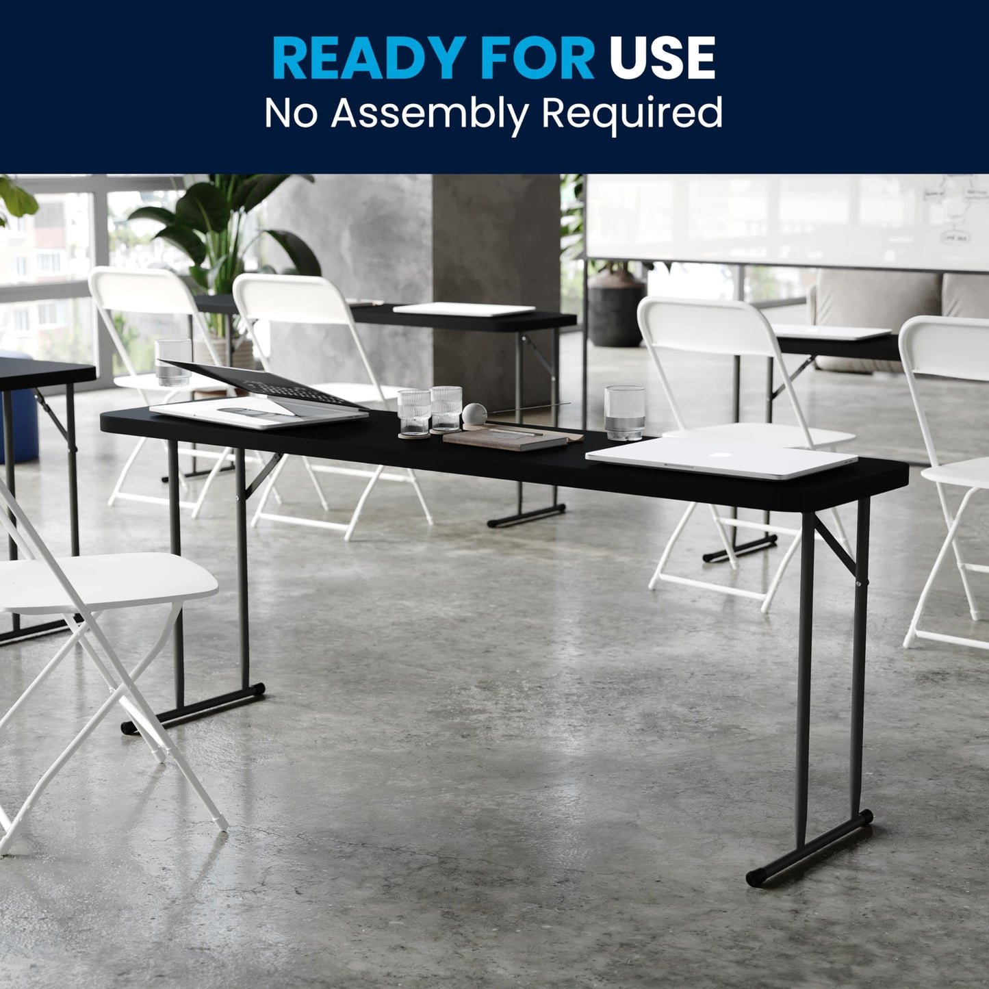 Flash Furniture Kathryn 6' Rectangular Plastic Folding Table, Long Plastic Foldable Table for Indoor/Outdoor Events, Black