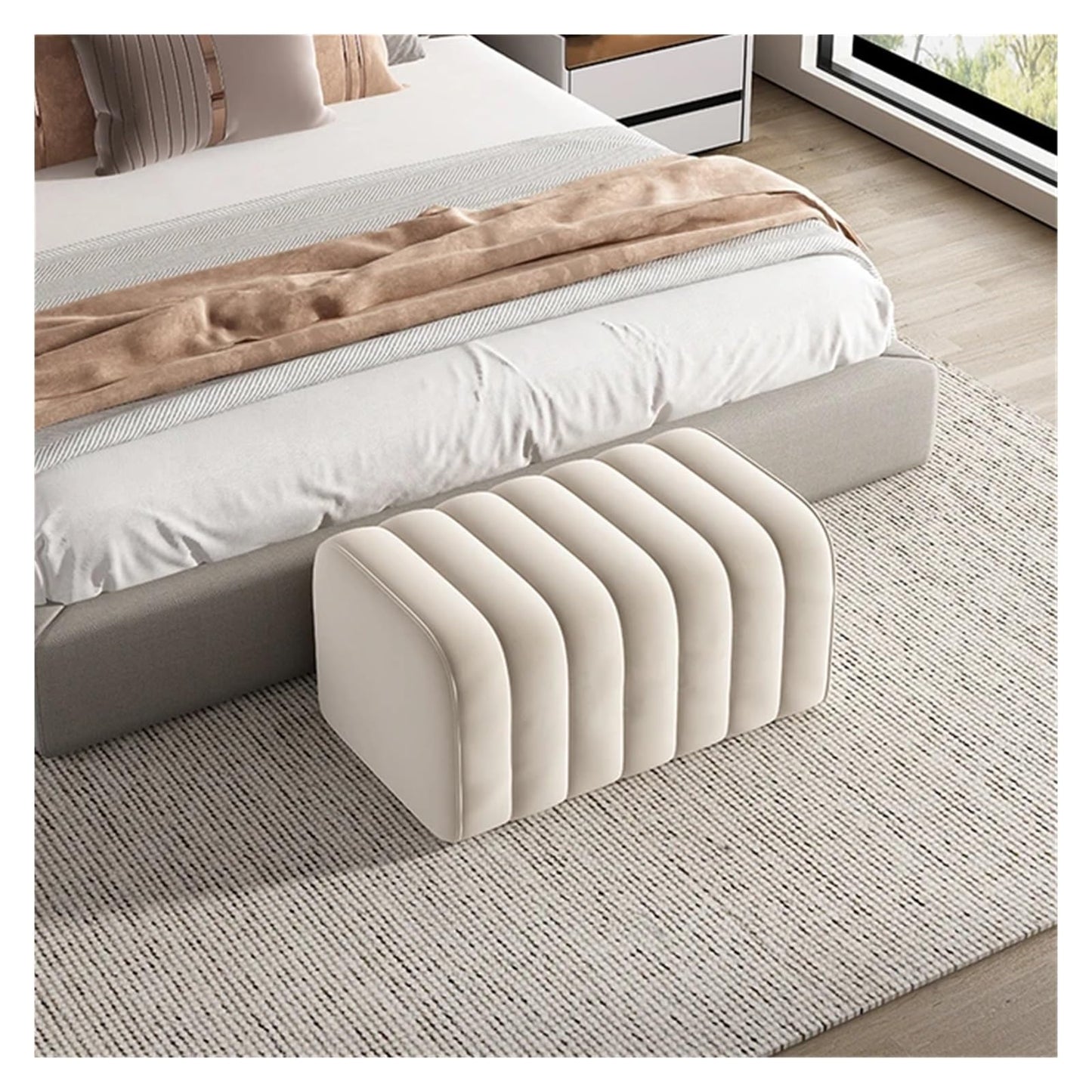 WENWENLEE Foot Stool Velvet Bench Entrance Shoe Bench Hotel Mall Hall Rests Feet Luxury Soft Footrest Room End of Bed Low Stool Furniture for Living Room, Bed(White Length 40CM)