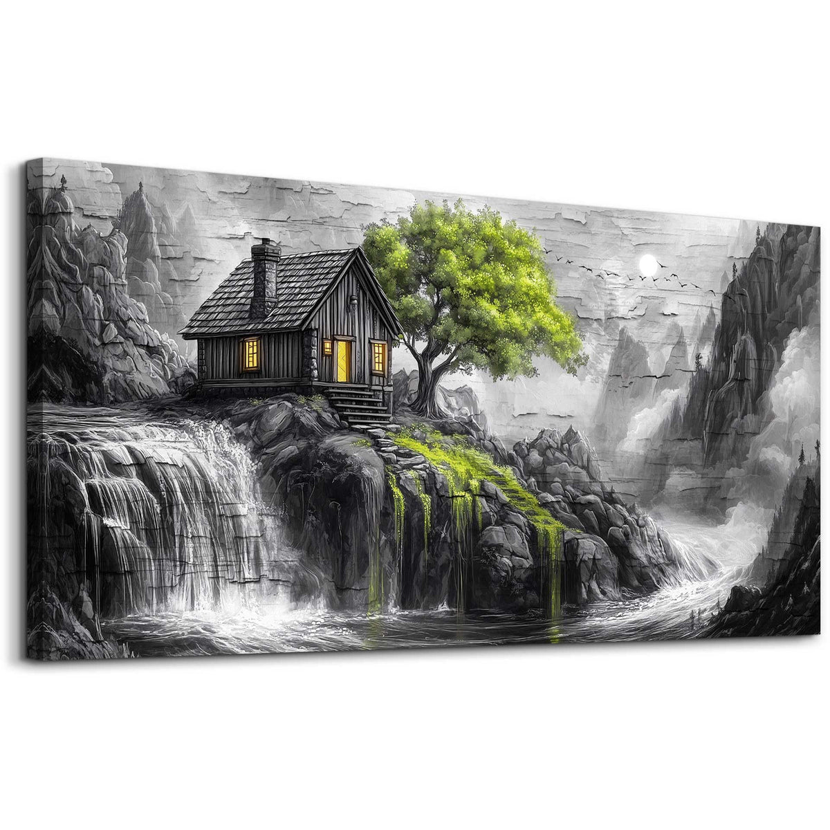 ERQINHUA Black And White Wall Painting Canvas Wall Art For Living Room Wall Decor For Bedroom Office Decoration Green Tree Landscape Pictures Artwork Modern Inspiration Posters Home Decor 20"X40"