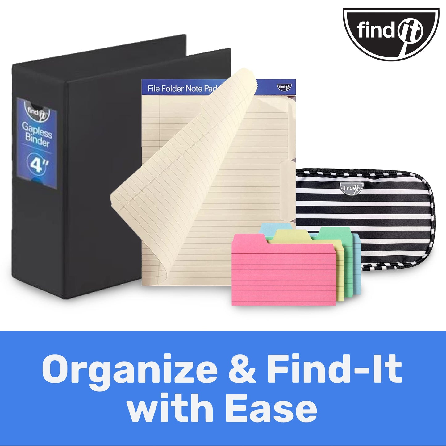 Find It File Folder Notepad - Pack of 12-9.5 x 12.5 Inch Notebook Organizer Folders for Filing, Document, and Clipboard Organization - Blue