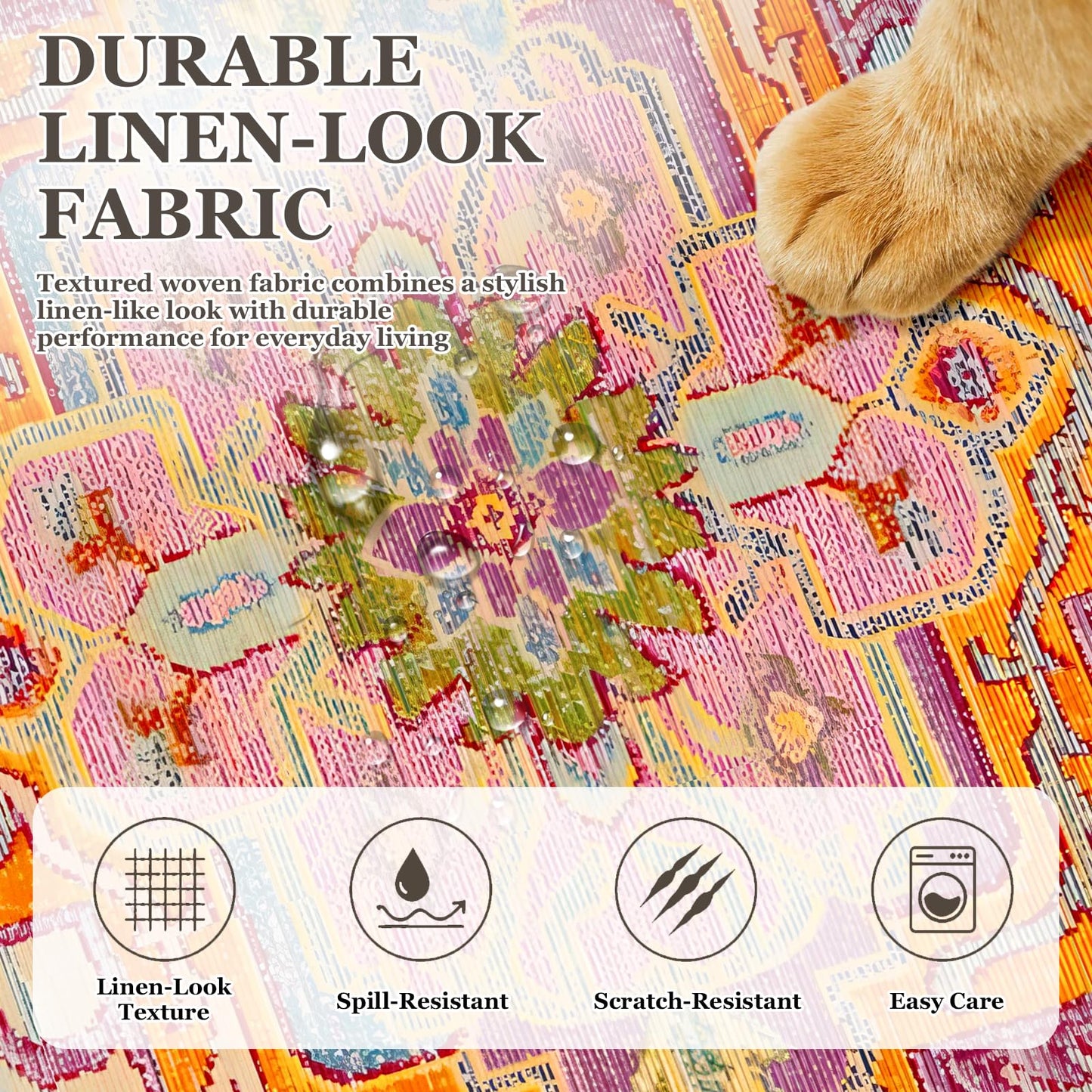 ZSYTZL Boho Printed Couch Cushion Covers, Waterproof Stretch Outdoor Cushion Covers, Patio Sofa Covers with Elastic Bottom-1 Piece, Orange