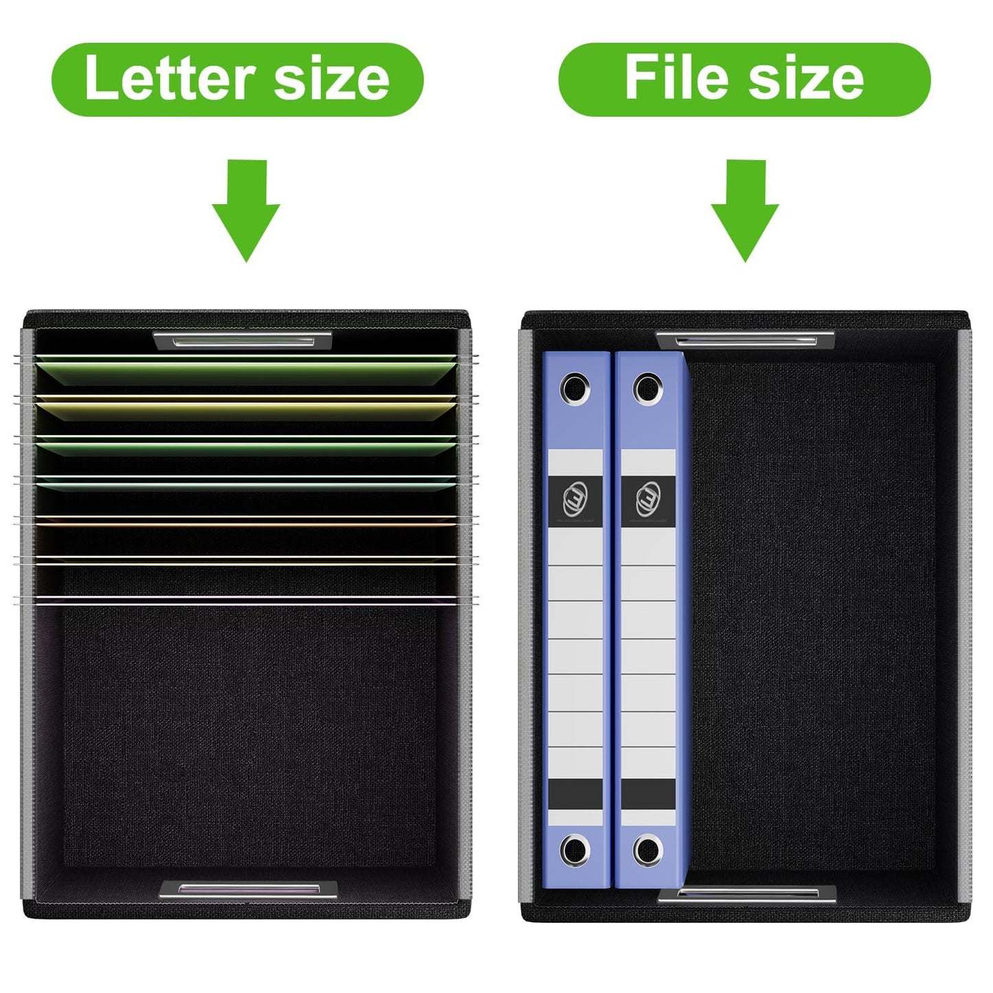 Huolewa File Organizer Box with Lid, Collapsible Faux Leather Document Organizer, Hanging File Folder Box with Plastic Slide, Decorative Filing Boxes Cabinet for File and Folders Storage(Green)