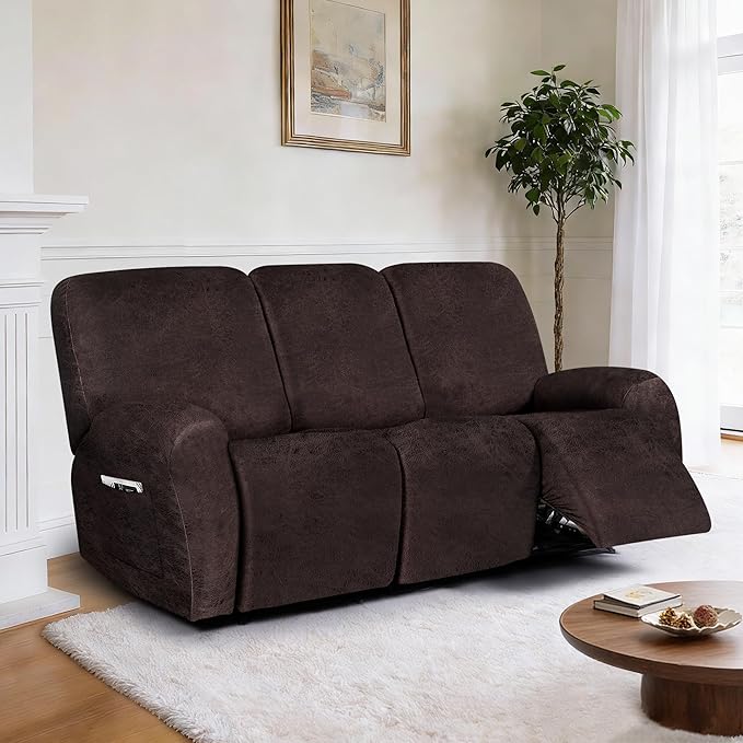 ANARACHON Leather Look Recliner Couch Cover, 8-Pieces Stretch Recliner Sofa
