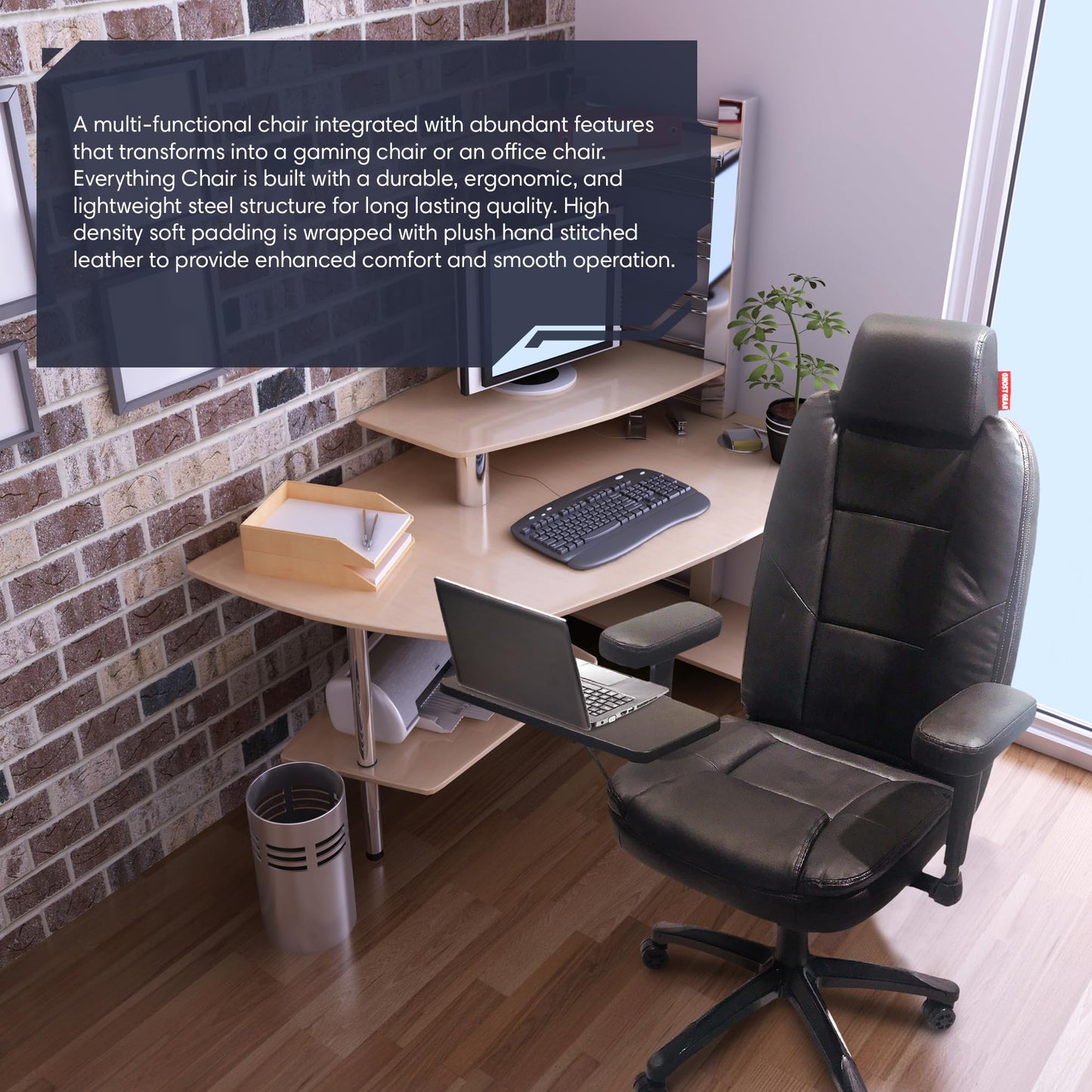 Home Office Desk Chair, Ergonomic Computer Swivel Task Chair with Lumbar Support, Flip-up Armrests, Black