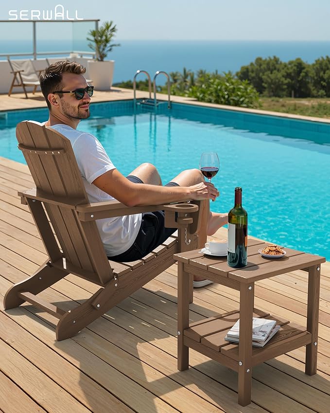 SERWALL 2-Tier HDPE Outdoor Side Tables Set of 4, Weatherproof Rectangular