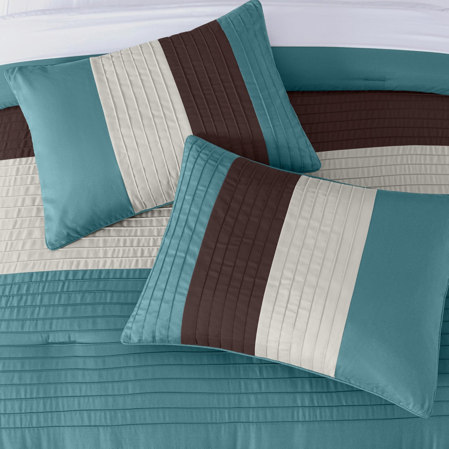 Chezmoi Collection Loft 8-Piece Luxury Striped Comforter Set (Full, Blue/Beige/Chocolate Brown)