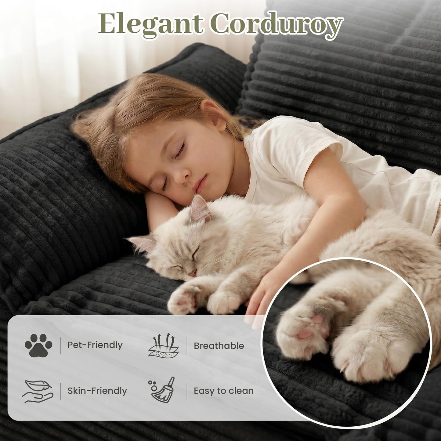 JUIKURY 55" Convertible Corduroy Sofa Bed, Boneless Foldable Loveseat Sleeper Couch, Compressed Foam Floor Sofa with Removable Cushions & Pillows for Small Space Living Room