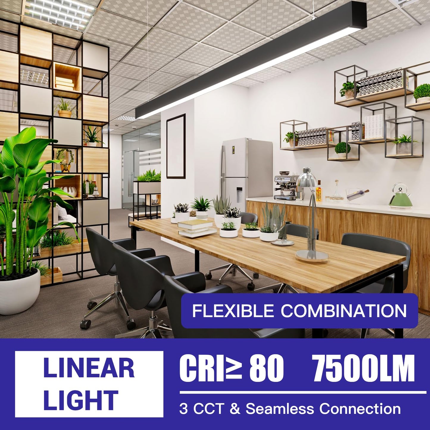 JTT 8FT LED Linear Light, 8Foot LED Shop Lights 60W 3000/4000/5000K CCT Selectable, Commercial 8Feet Strip Lighting Fixture for Office Garage Classroom, NOT Linkable, Flush Mount Suspended ETL