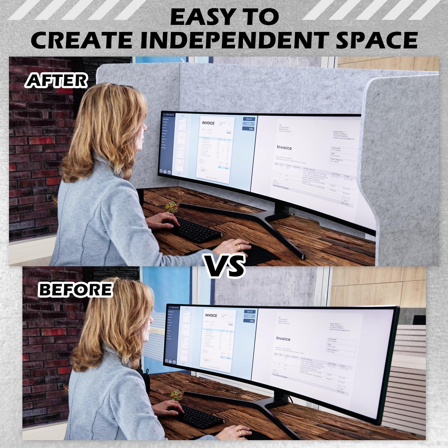 Dunzoom Large Desk Dividers for Students 47.3 x 15.7 Inch Acoustic Portable Fold Classroom Table Privacy Felt Boards for Workstation Office Home Furniture Partitions and Dividers(Gray)