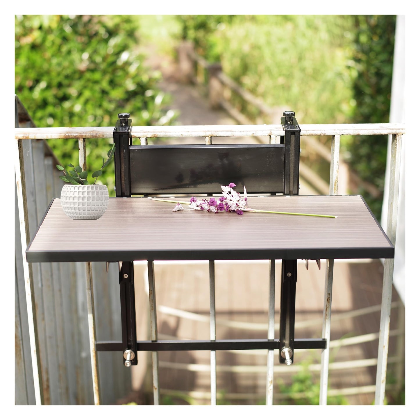 Foldable Outdoor Bar Table - All Aluminum Alloy Hanging Table for Railing, Adjustable Multi-Functional Side Table for Patio, Deck, Balcony, Veranda, Rooftop & Porch