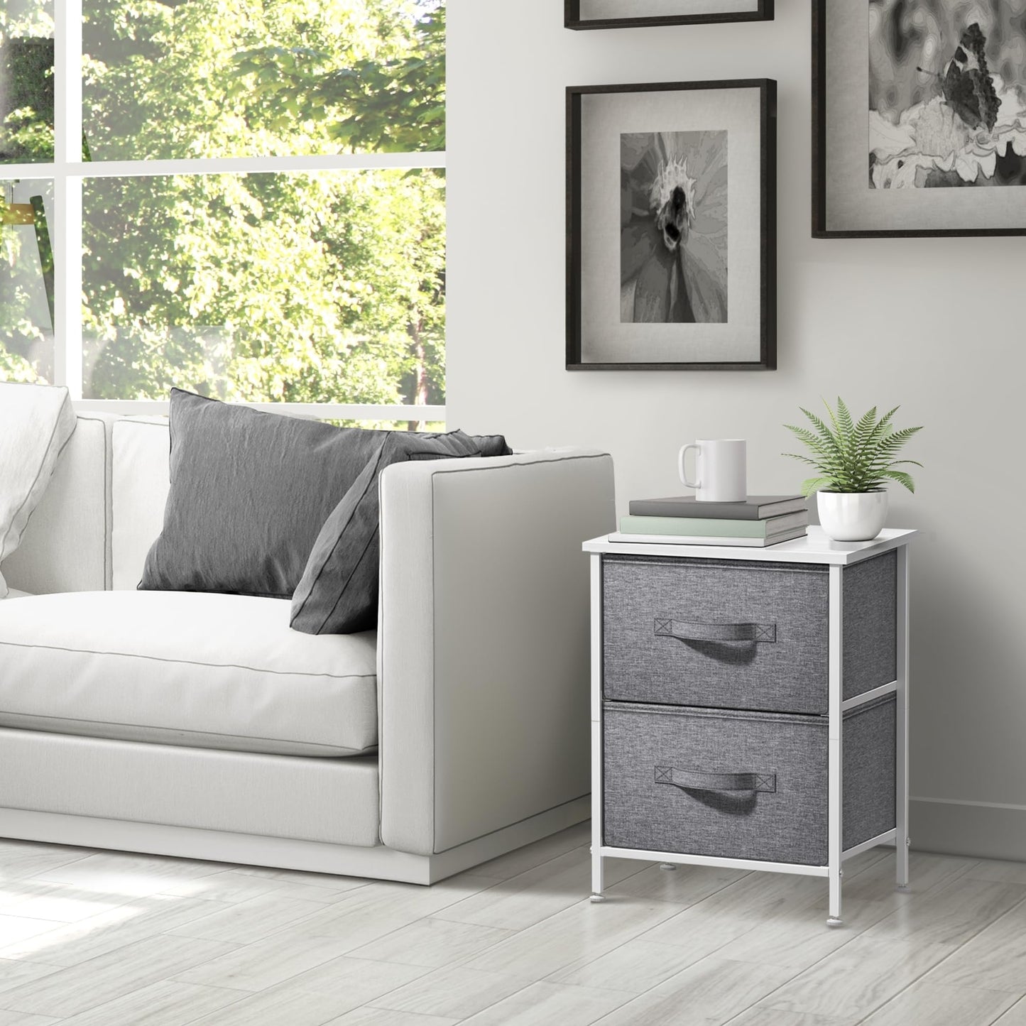 Sorbus Nightstand with 2 Drawers - Bedside Furniture End Table Night Stand with Steel Frame, Wood Top & Easy Pull Fabric Bins - Small Dresser & Chest for Home, Bedroom Accessories & Office