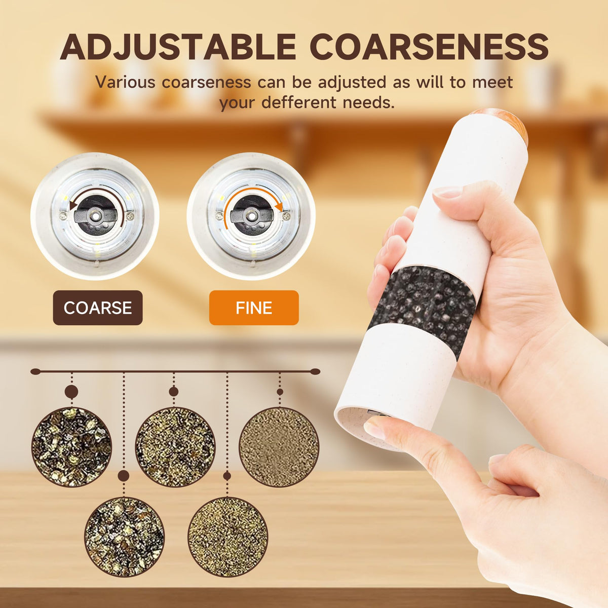 MEHIDFY Electric Salt and Pepper Grinder Set, 2 Pack Salt and Pepper Grinder Battery Operated, One-Handed Automatic Salt and Pepper Mill Grinder with LED Light, Adjustable Coarseness (White)