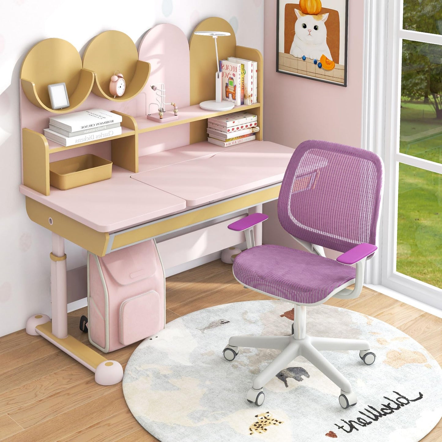 Costzon Kids Desk Chair, Height Adjustable Children Study Computer Chair with Armrests, Sit-Brake Casters, Swivel Mesh Task Chair for Boys Girls Teens Students, Kids Chair for Home, Office (Purple)