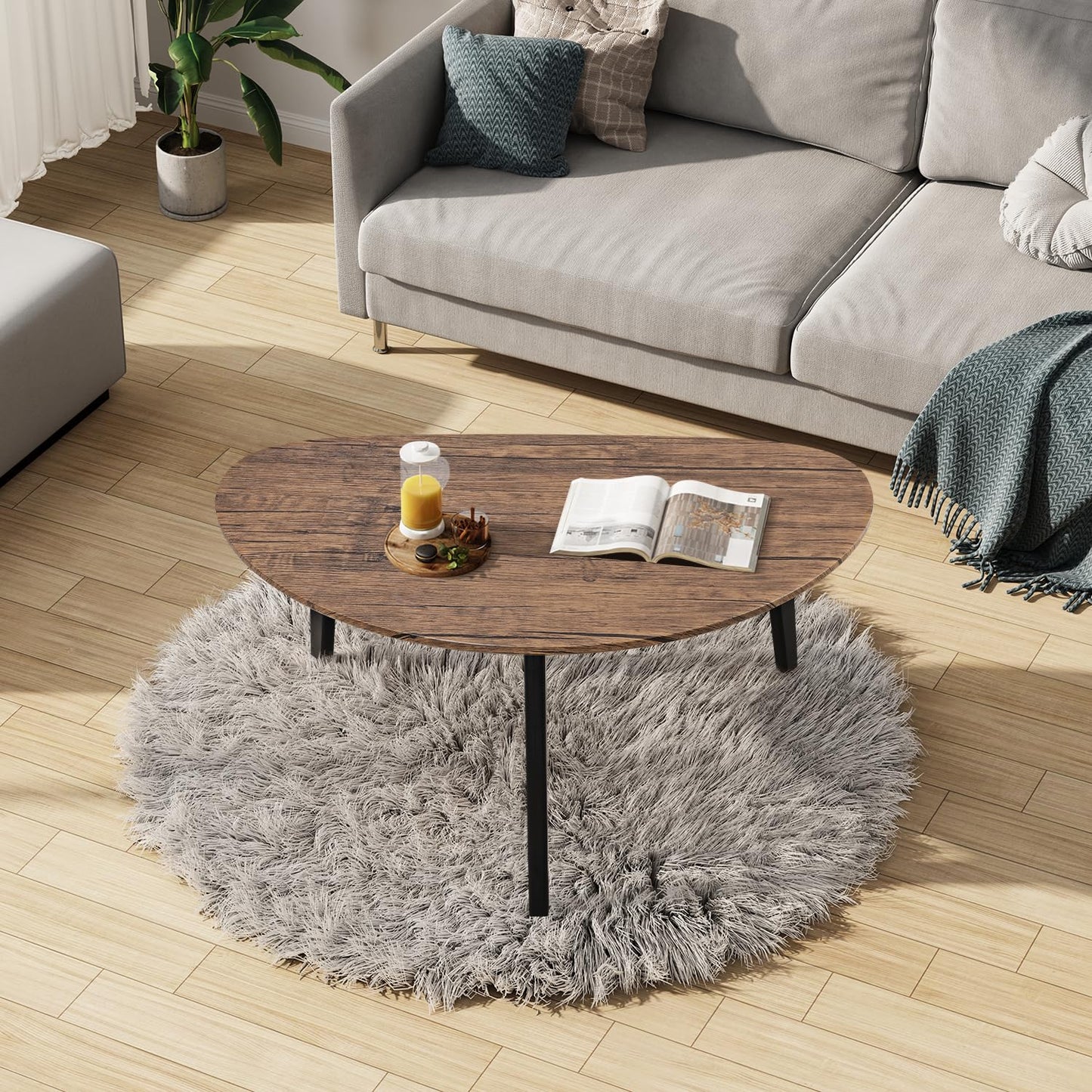 Modern Coffee Table Coffee Tables for Space Unique Simple Oval Center Table with Wood Frame for Living Room 19" D x 34" W x 16" H