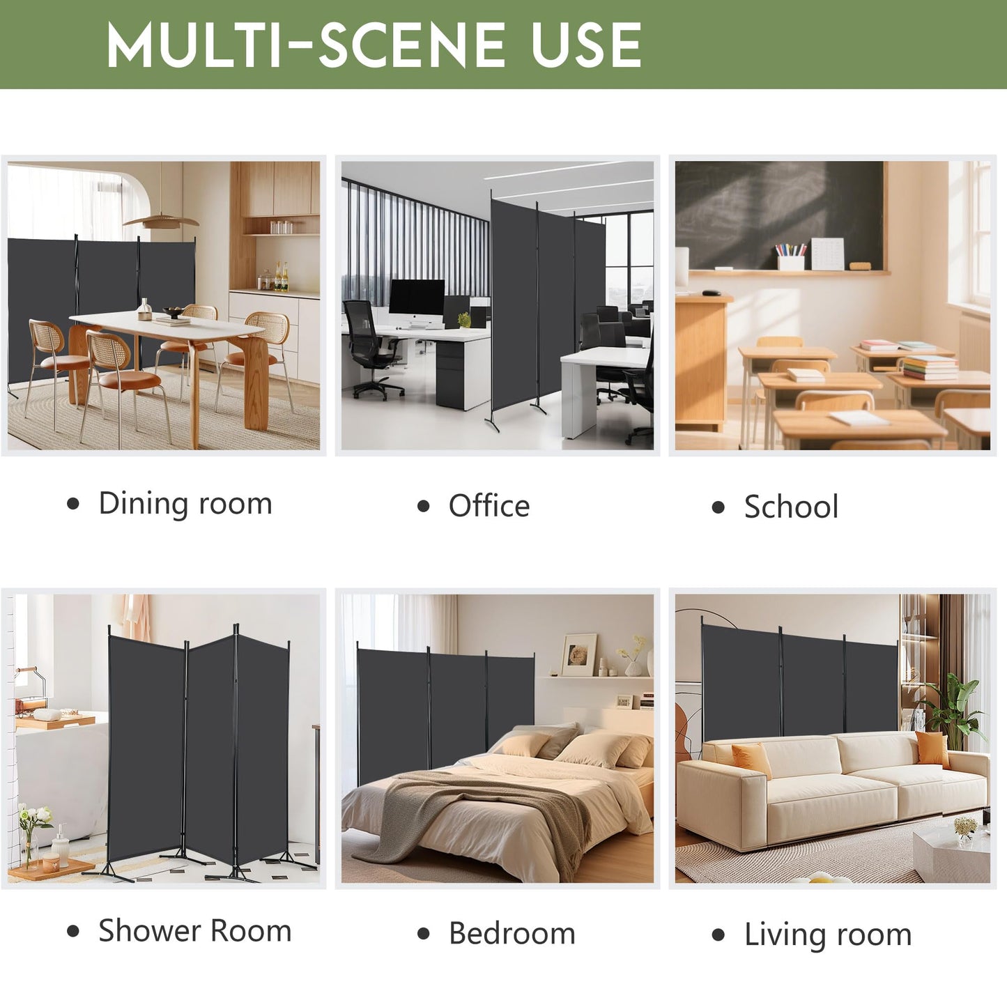 FDW 3-Panel Room Divider Privacy Screen, 6FT Portable Folding Partition with Metal Frame (102" W x 70" H) for Office/Home Use, Grey