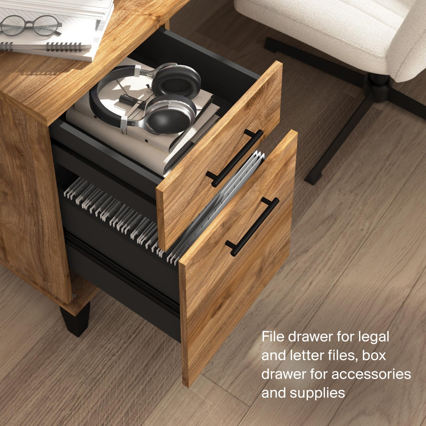 Bush Furniture Somerset L Shaped Desk with Hutch in Fresh Walnut | Corner Computer Table with Drawers, Cabinets and Pullout Keyboard/Laptop Tray for Home Office