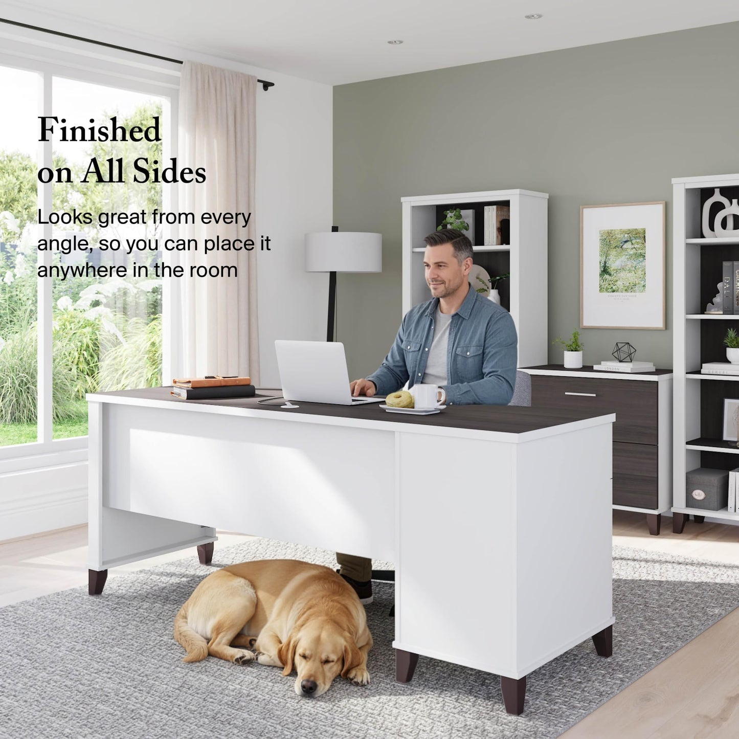 Bush Home 72-inch Home Office Desk with Drawers, Large Computer Table for Personal Workspace, Somerset Collection, White and Storm Gray