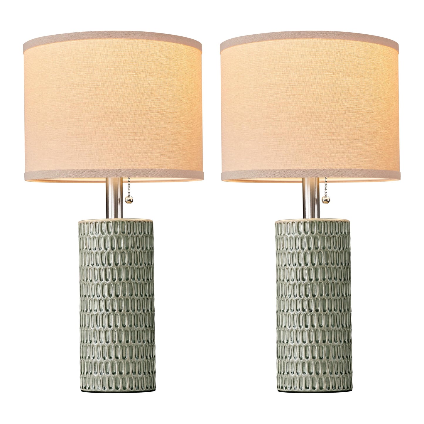 Reaketon 20.5" Modern Ceramic Table Lamps for Bedroom Set of 2, Bedside Lamps for Night Stands with Beige Lampshade, Farmhouse Table Lamp for Living Room Office Dorm, Light Green