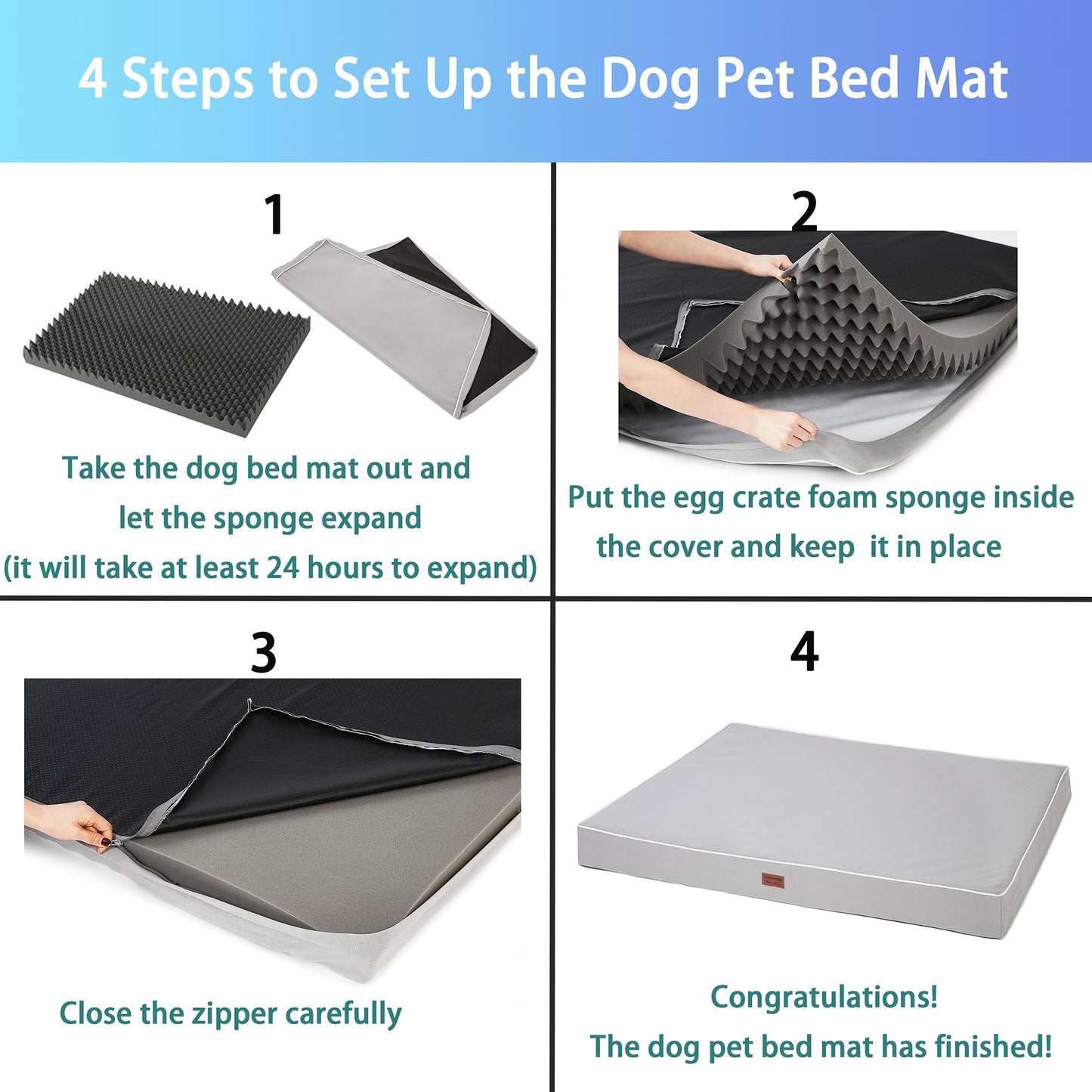YIZHUOPET Orthopedic Dog Bed,Small M Sized Dog 30''X20''x3'' Soft Waterproof Egg Foam Pet Crate Beds Mat or Kennel Pads with Removable Washable Cover,Non-Slip Bottom,Light Grey