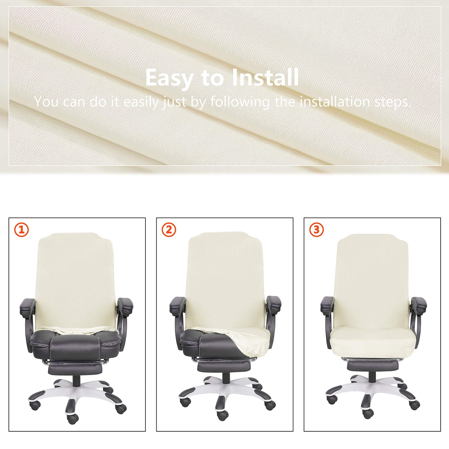 SARAFLORA Office Chair Covers- Medium, Ivory- Removable Computer Chair Covers for Office Chair with Zipper for Universal Rotating Chair Desk Chair Cover Chair Seat Washable Protector for Pets