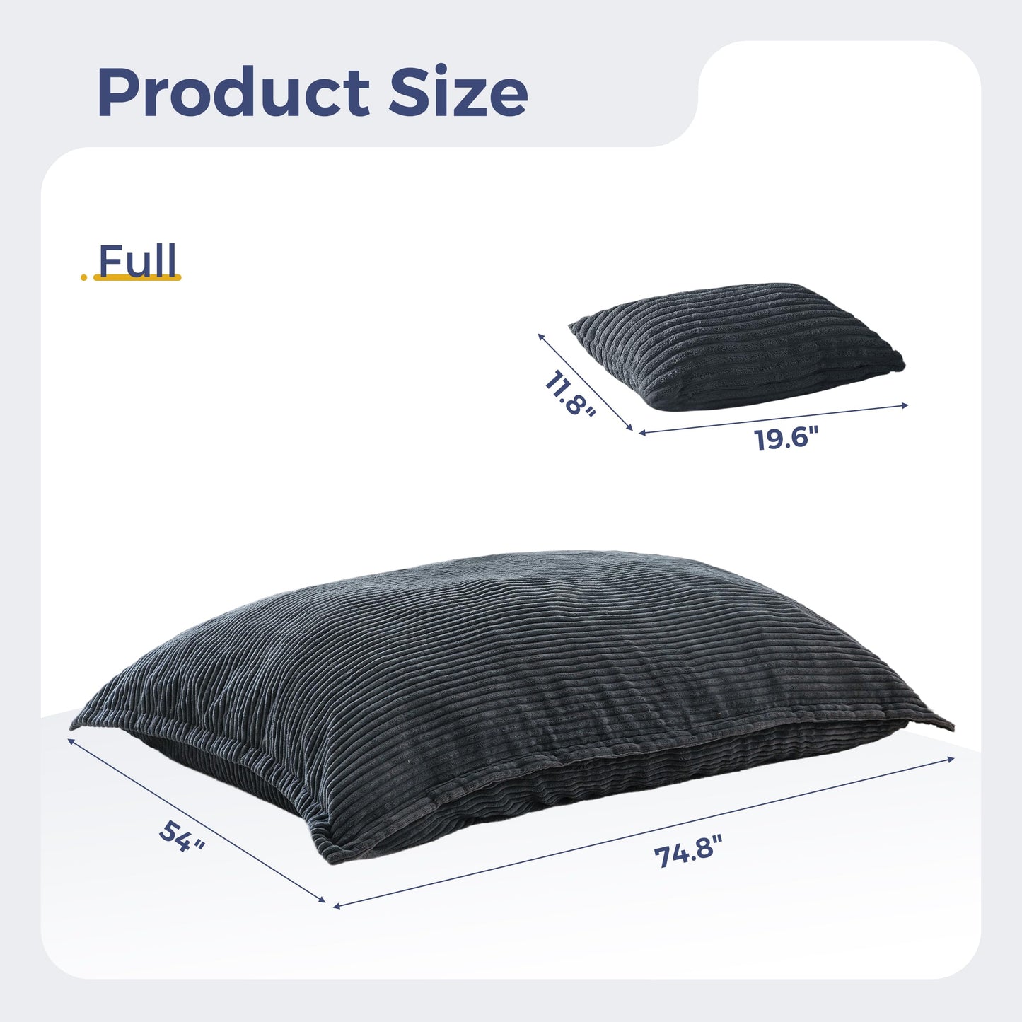 MAXYOYO Giant Bean Bag Chair with Pillow, 3 in 1 Convertible Bean Bag Chair for Adults with Washable Cover, Removable Floor Cushion Stuffed Floor Lounger for Living Room Bedroom, Dark Grey, Full