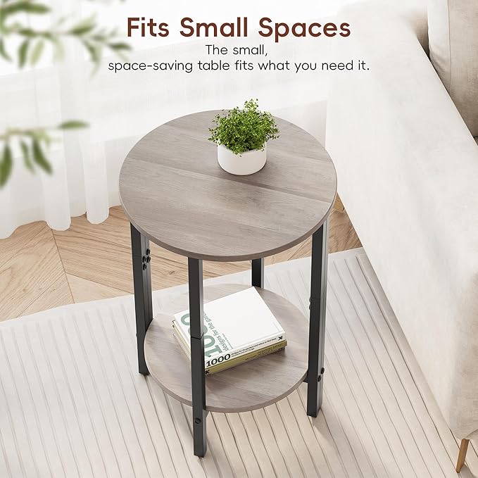 Vagusicc Side Tables Small End Tables, 2 Tier Couch Side Table, Small Round