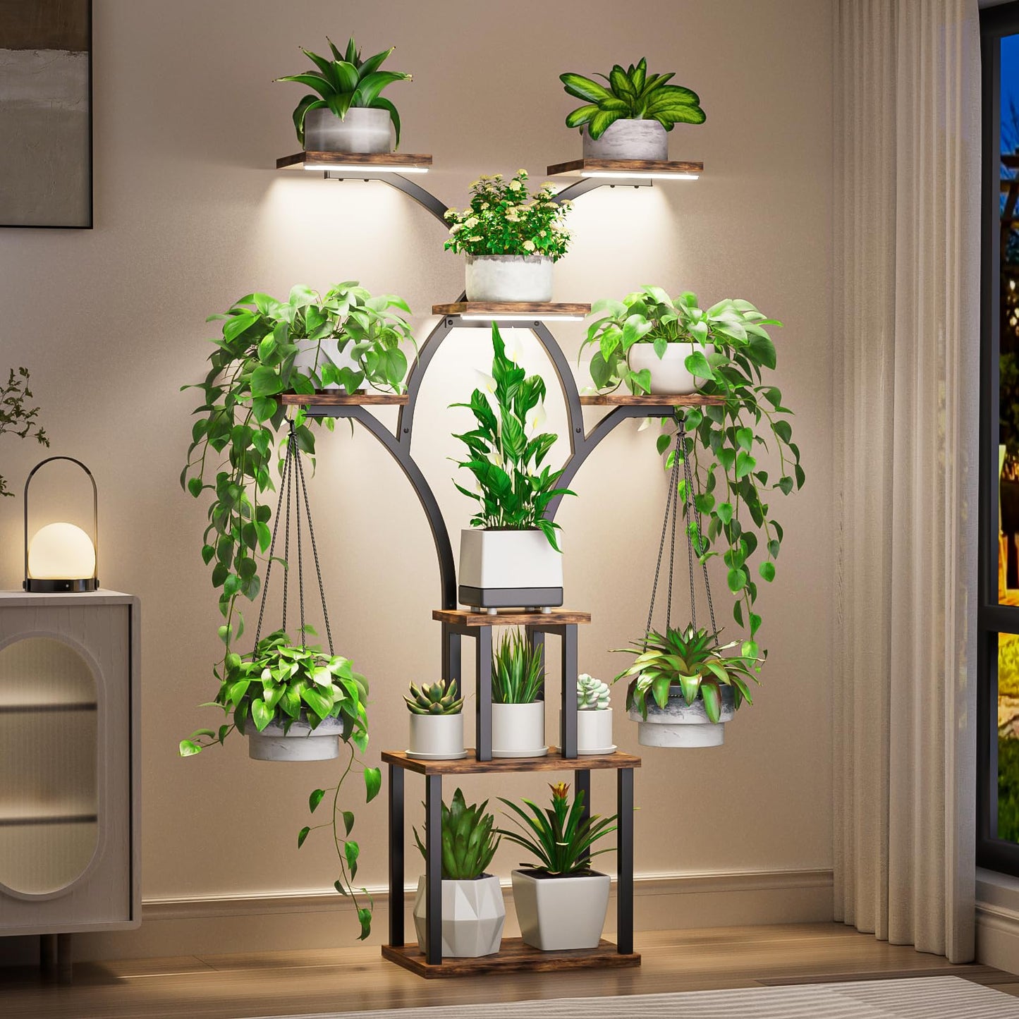 Elbourn 8 Tiered 60" Tall Plant Stand Indoor Shelf with Grow Lights (Brown)