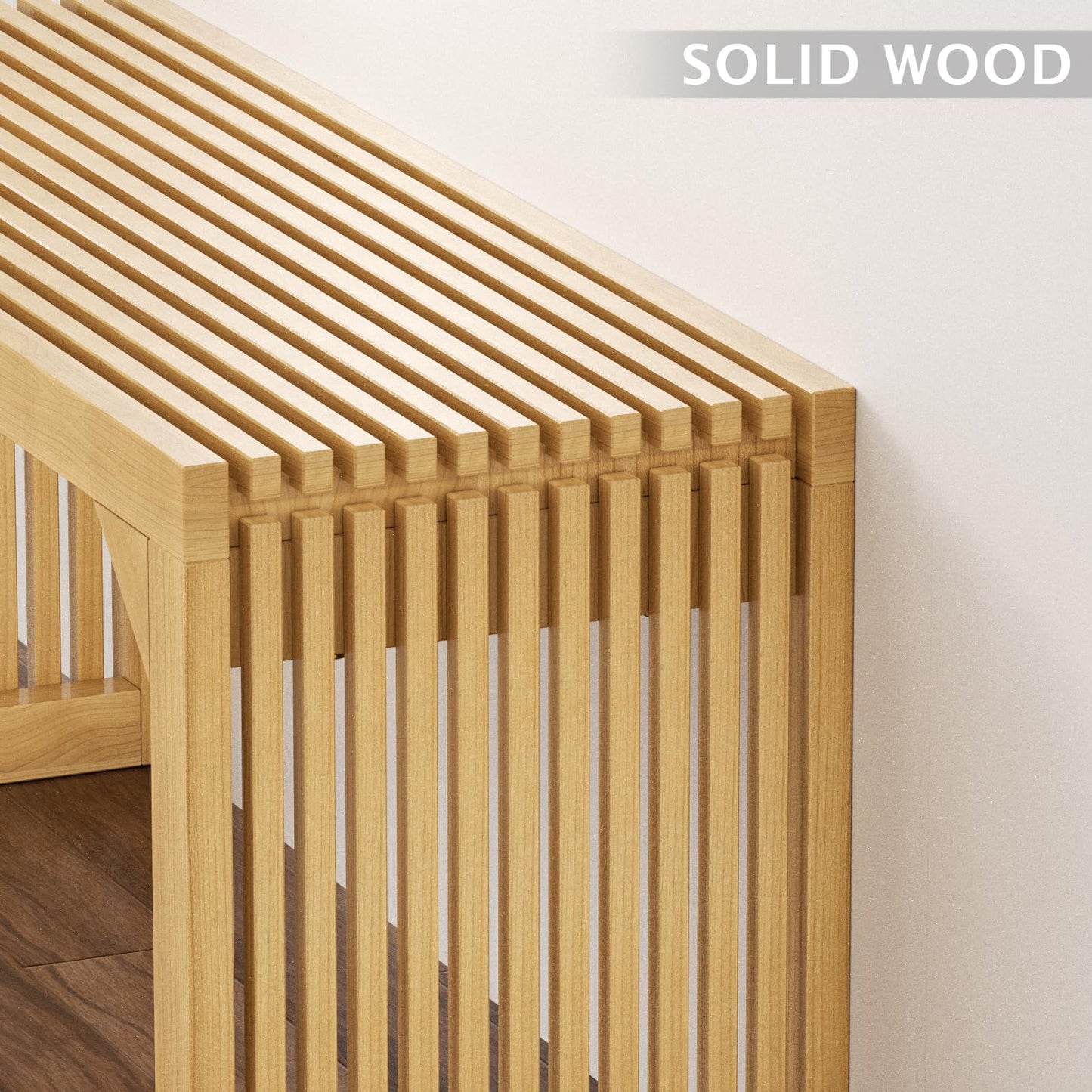 MODCART 35" Solid Wood Bench, Nature Entryway Bench with Storage for Entryway, Living Room, Kitchen