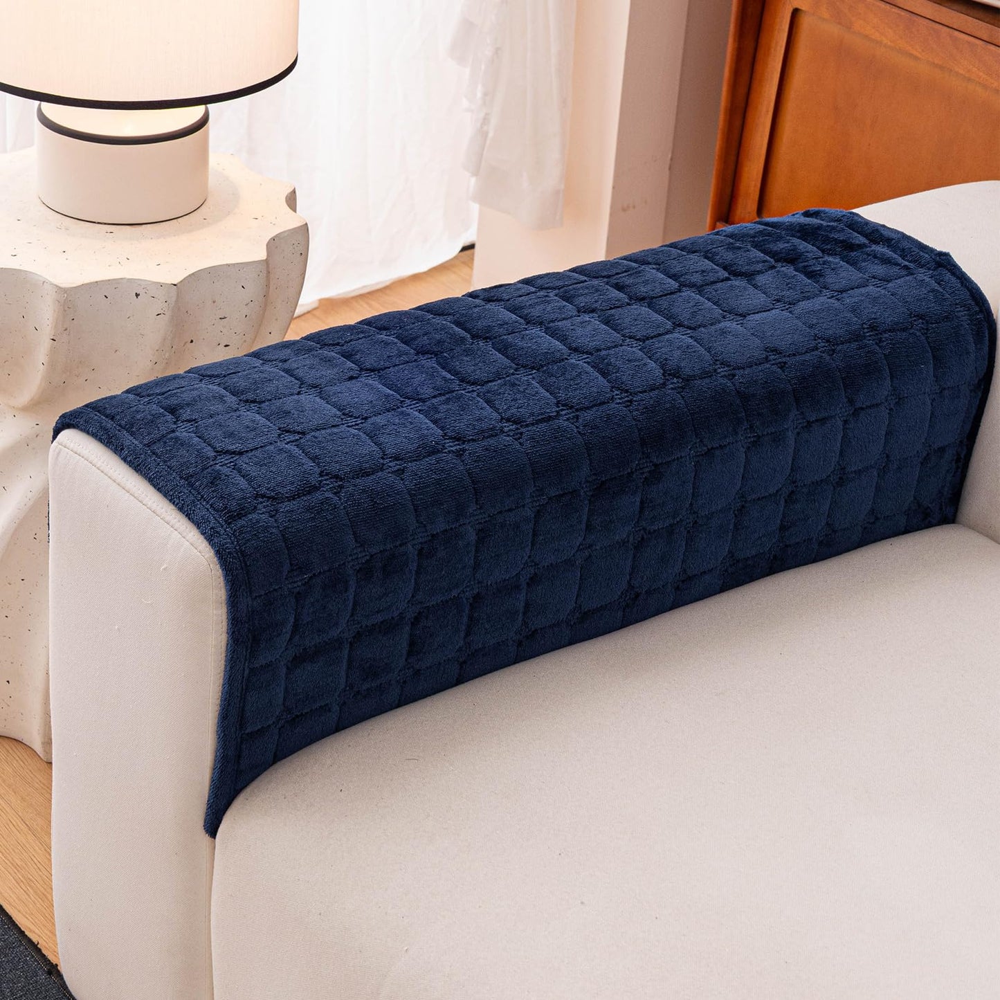 MDSASFD Velvet Couch Cover, Plush Sectional Sofa Cover Washable, Anti Slip Sofa Slipcover for Armrest & Backrest, Furniture Protector Covers for Pets & Kids(1PC,Navy Blue,36"×36")