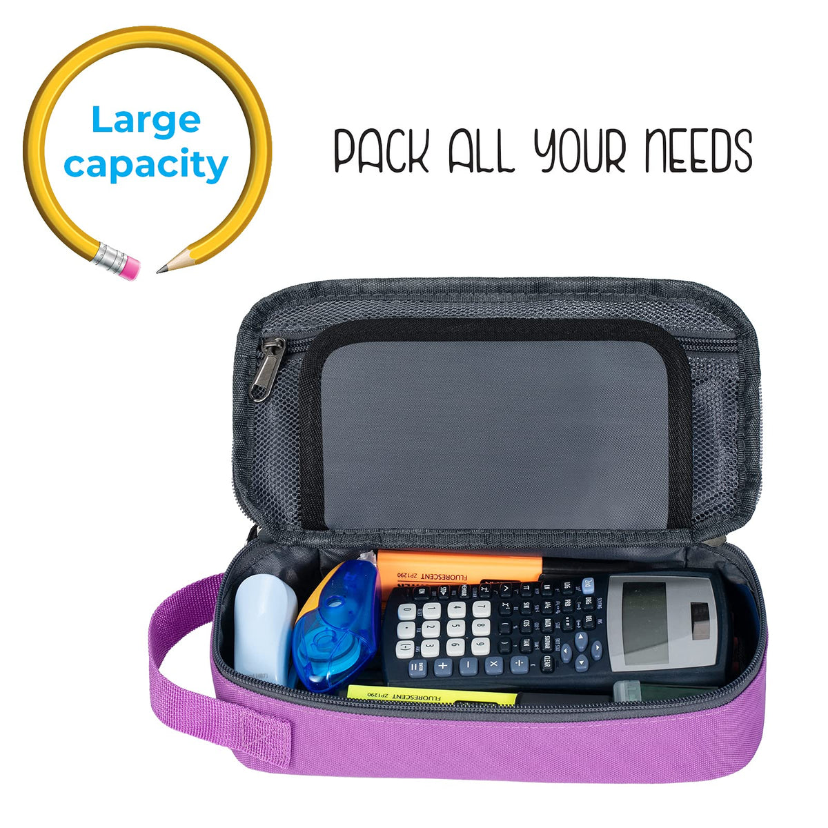 ECHSRT Large Pencil Case, Aesthetic Pen Pouch with Big Capacity, Minimalist Portable Stationery Bag with Handle for Office Organizer Purple Pencil Cases