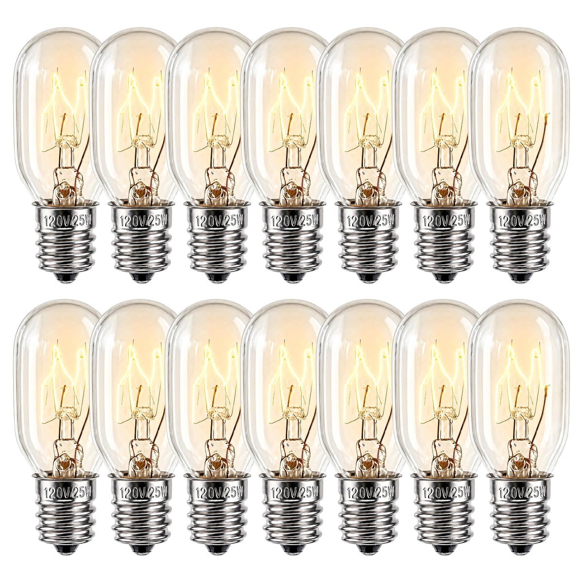 FRIGESWIFT Salt Lamp Bulb 25W, E12 T20 Candelabra Base Bulb for Himalayan Salt Lamps, Wax Warmers, Night Lights & Bathroom Lights, 120V 2700K Clear Glass - Pack of 14