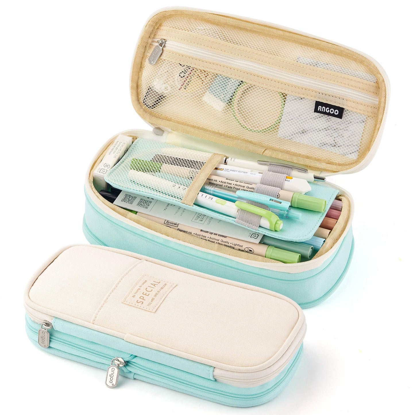EASTHILL Big Capacity Pencil Pen Case Office College School Large Storage High Capacity Bag Pouch Holder Box Organizer Blue (Cyan)