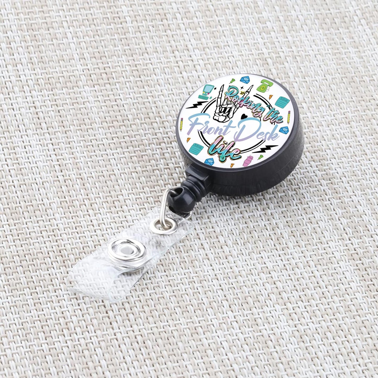 BEKECH Front Desk Badge Reel Rocking The Front Desk Life Office Receptionist Gift Funny Badge Holder Chaos Coordinator Gifts (Office Receptionist)